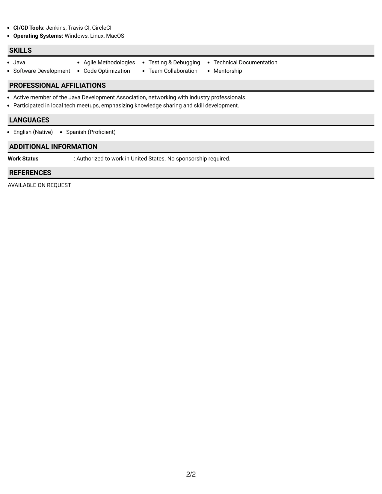 Resume Example Page 2