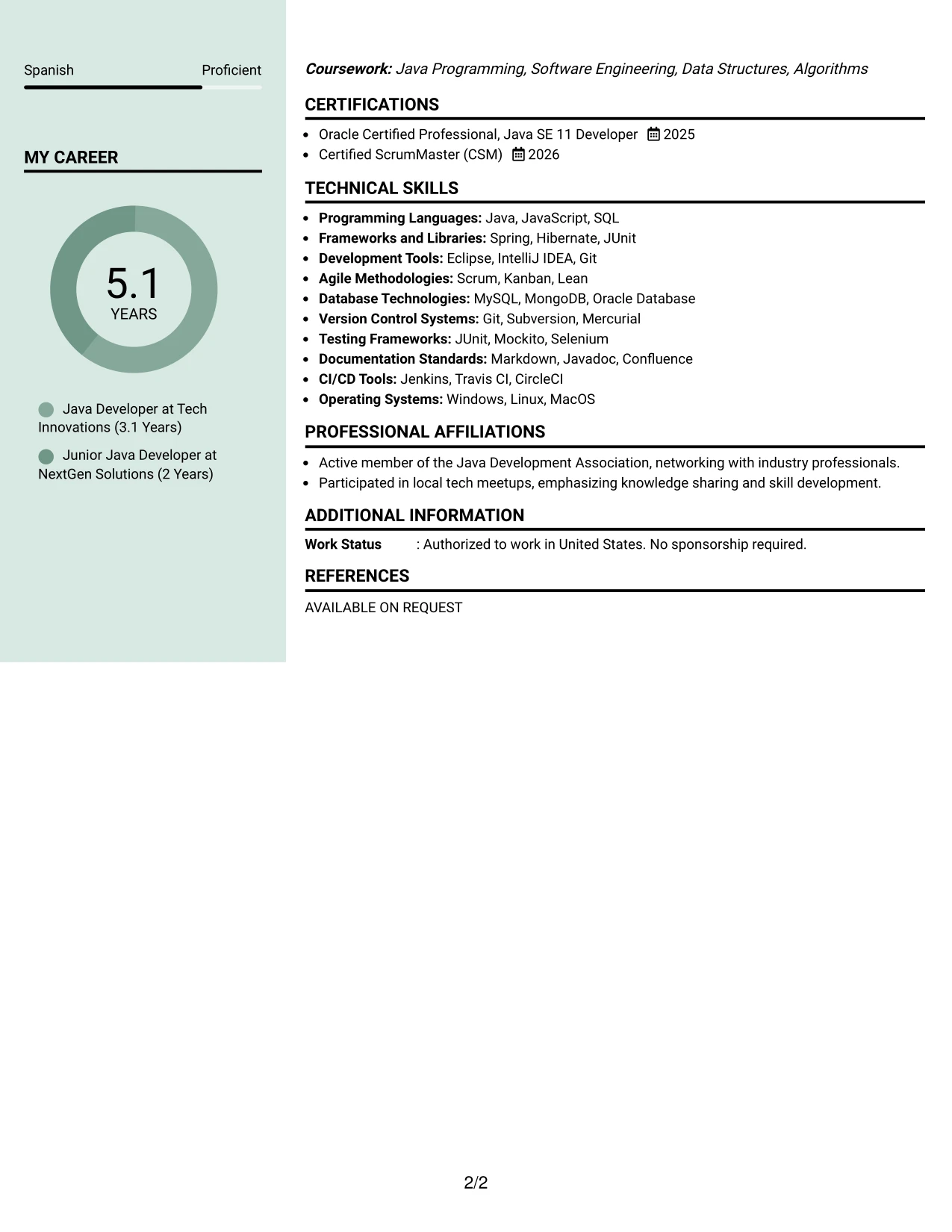 Resume Example Page 2