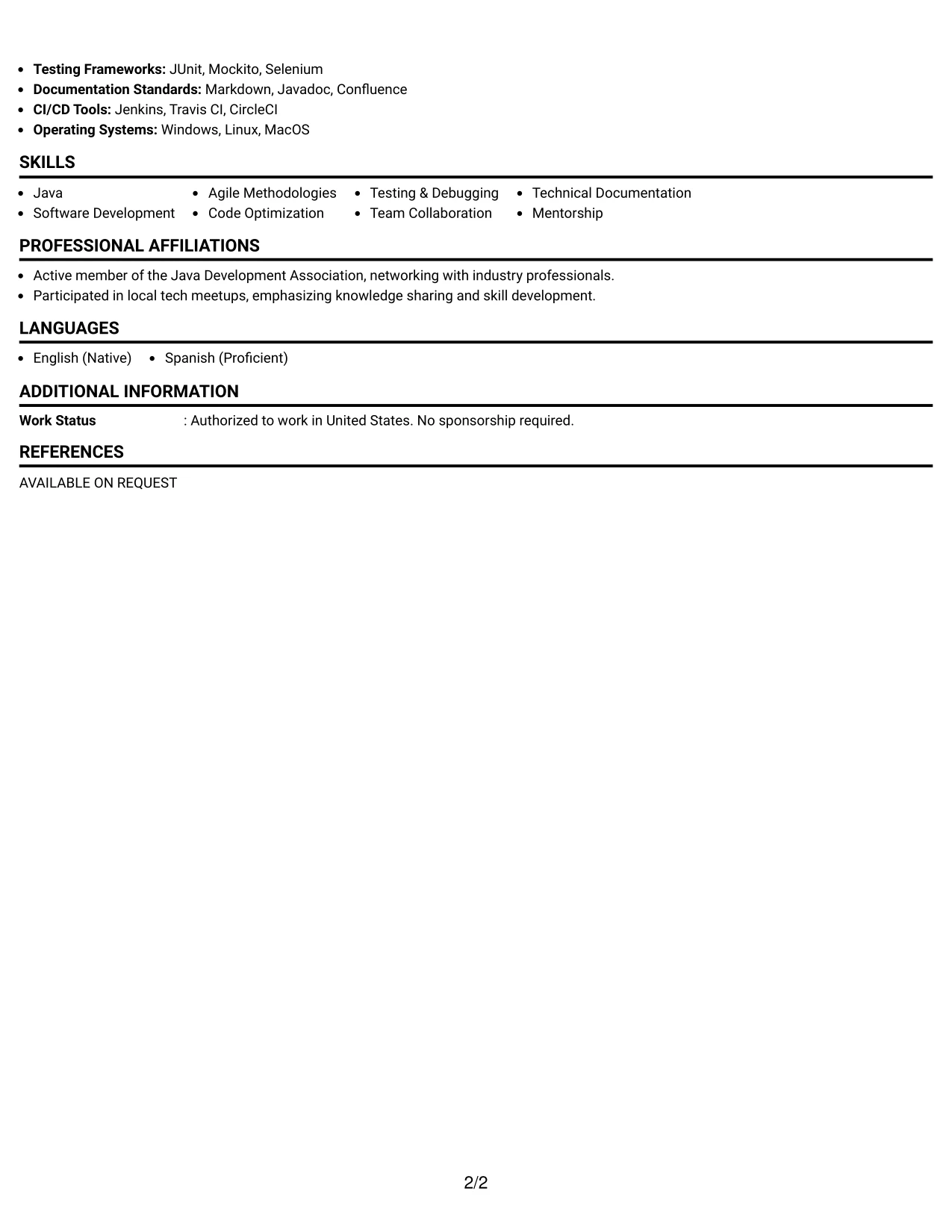 Resume Example Page 2
