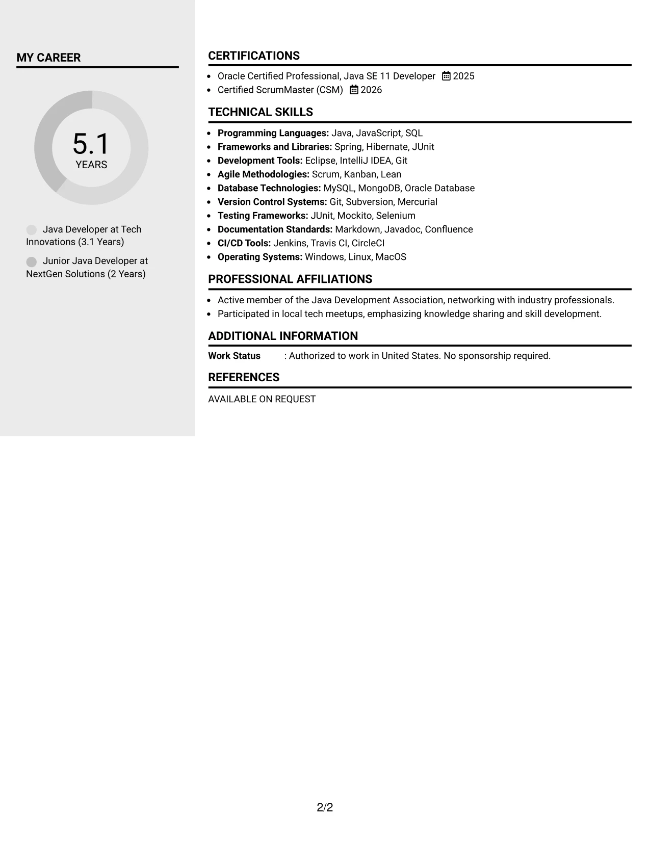 Resume Example Page 2