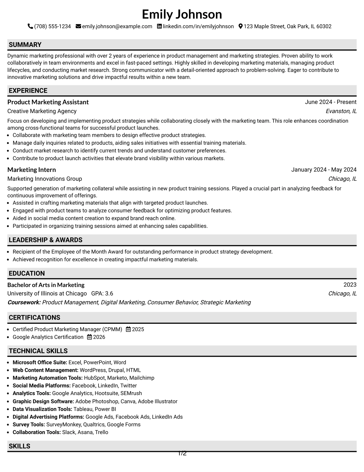 Resume Example Page 1