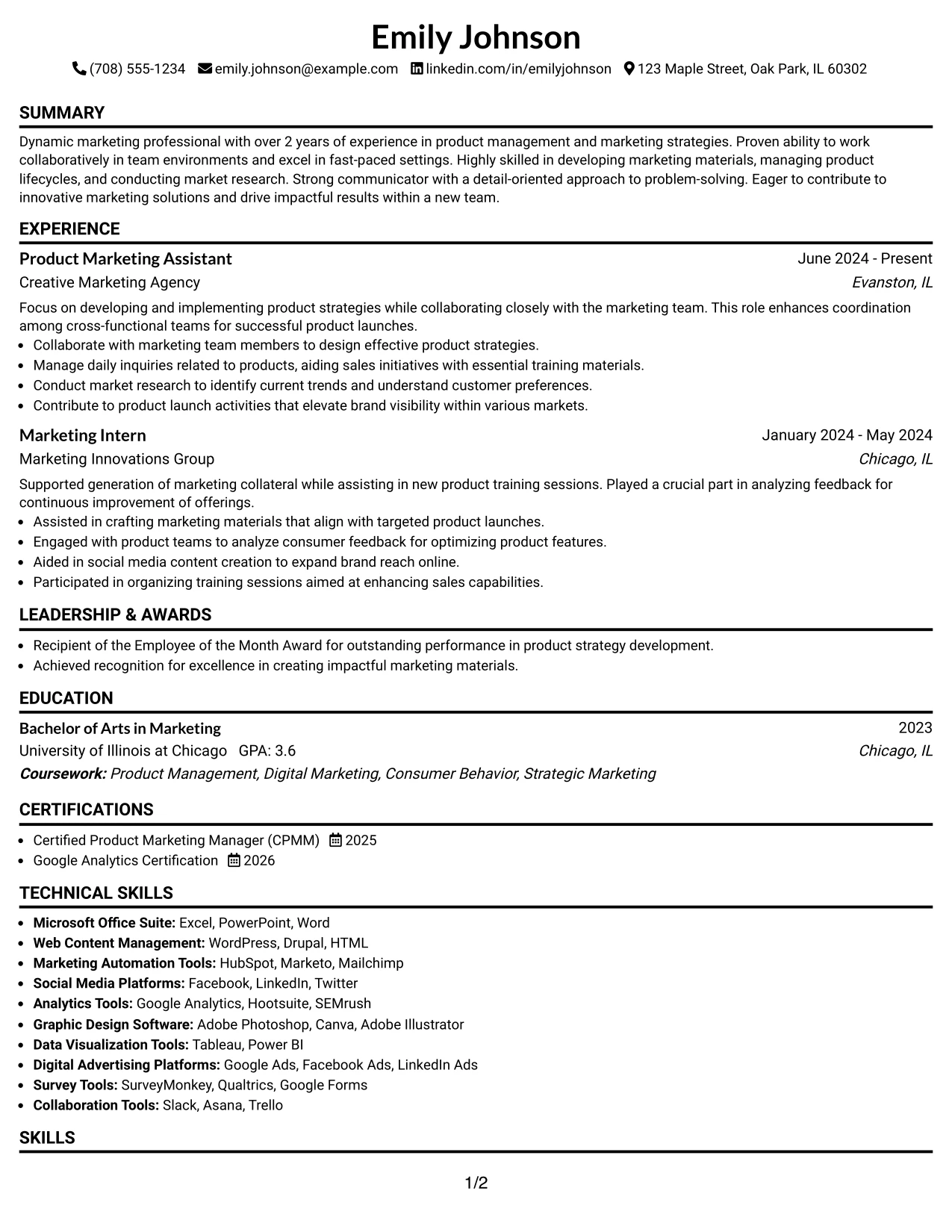Resume Example Page 1
