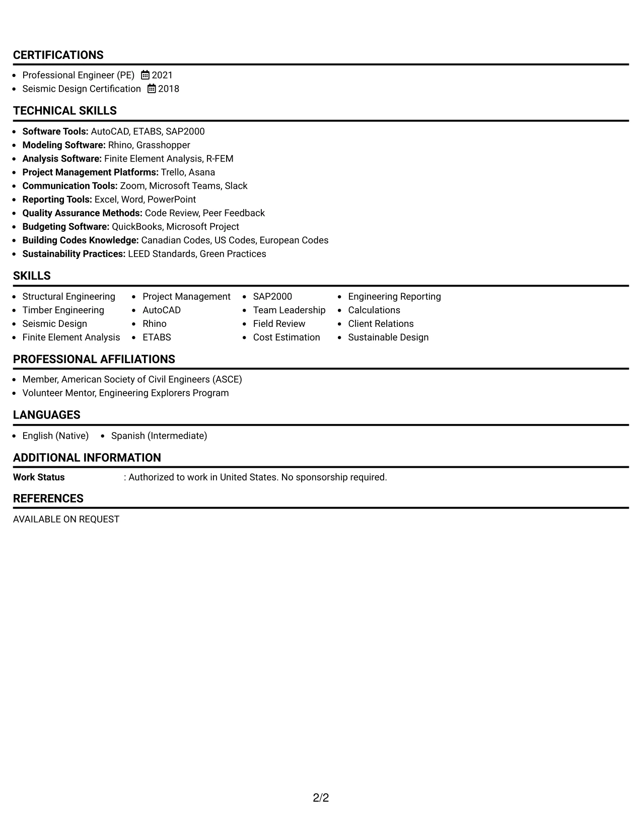 Resume Example Page 2