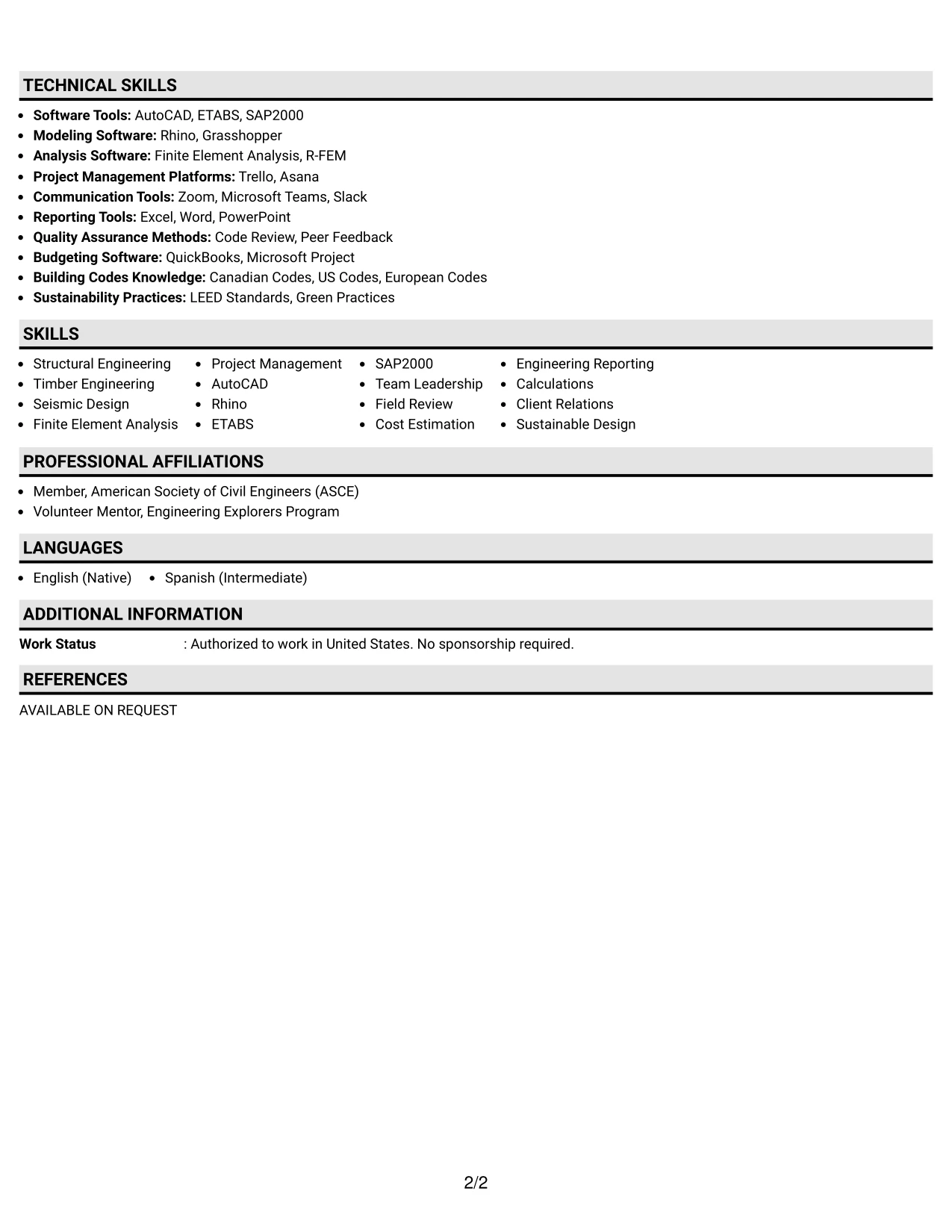 Resume Example Page 2