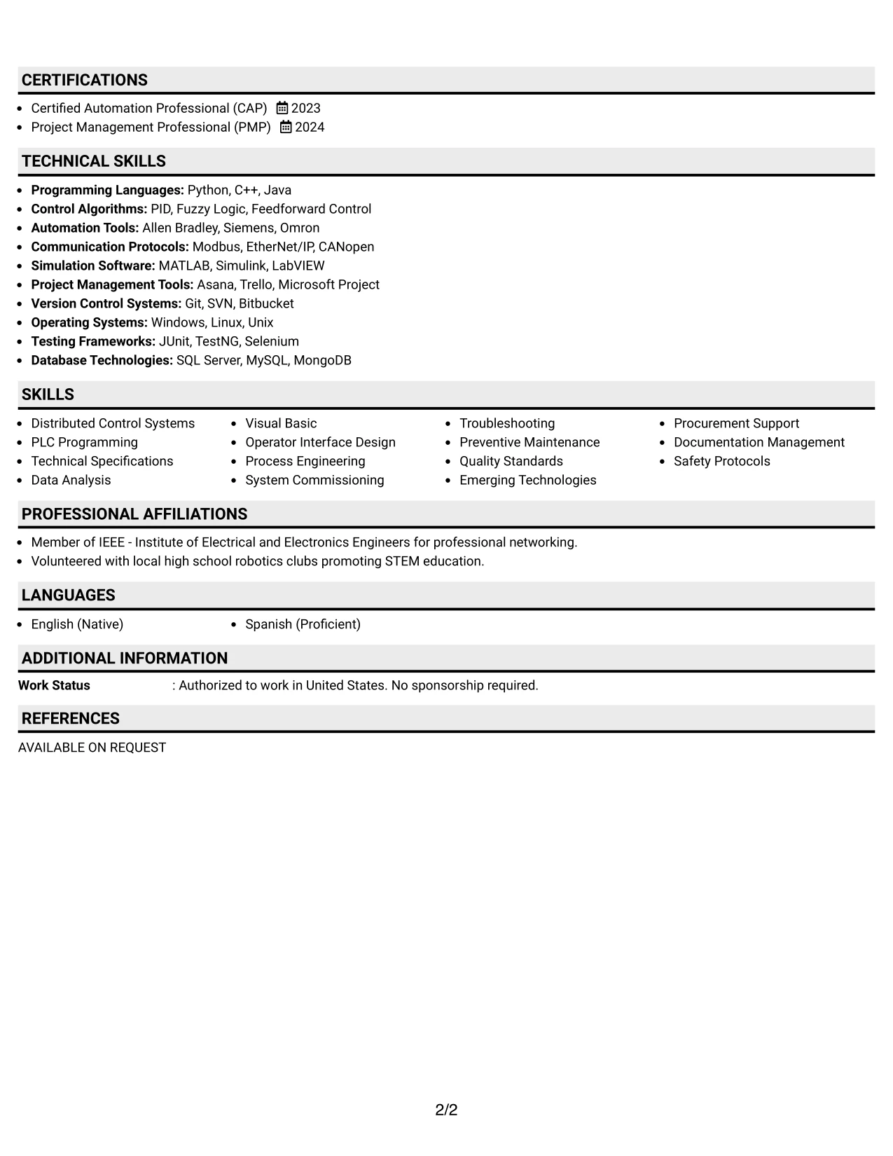 Resume Example Page 2
