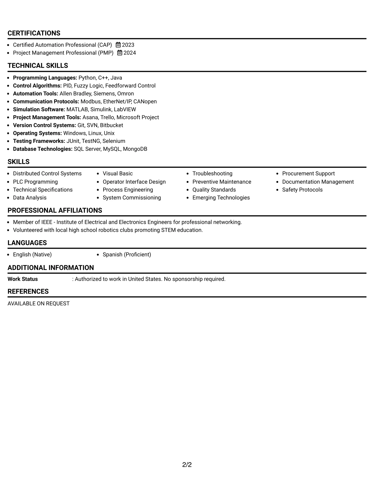 Resume Example Page 2