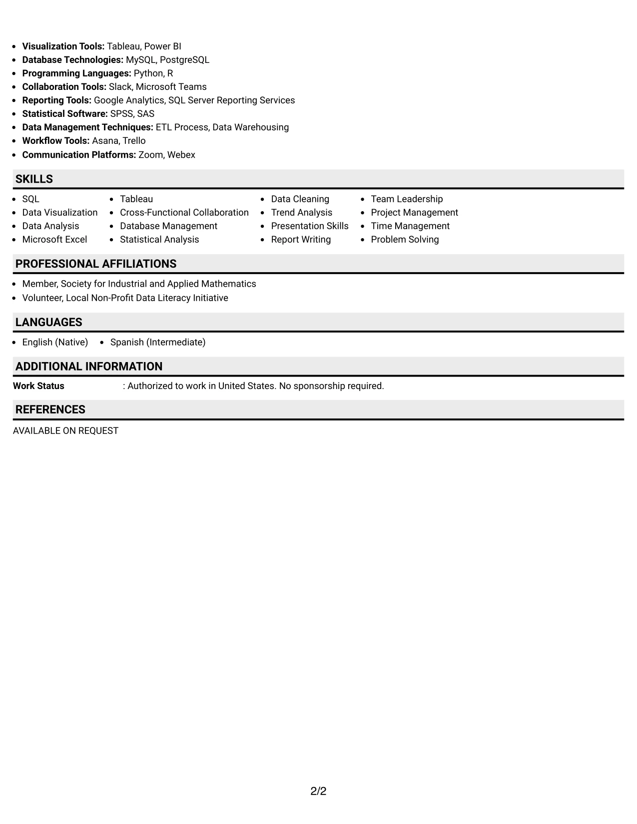 Resume Example Page 2