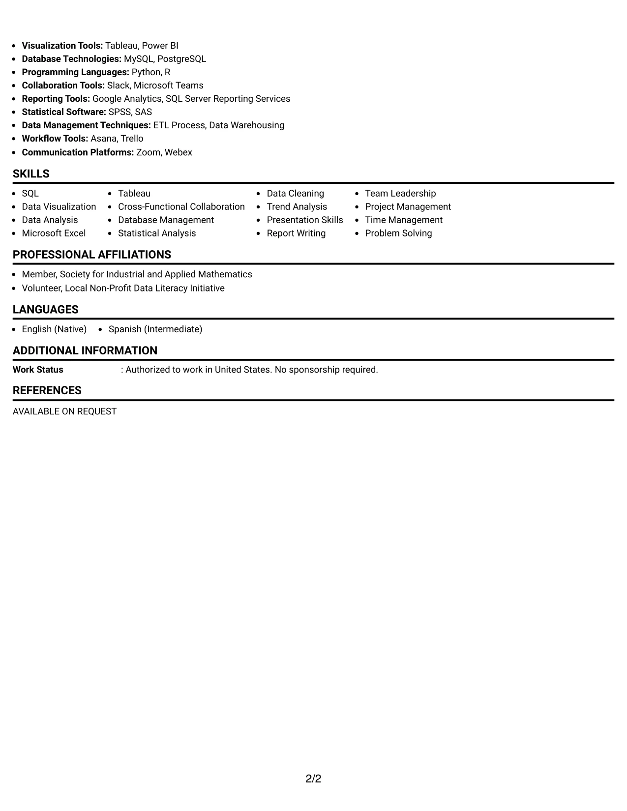 Resume Example Page 2