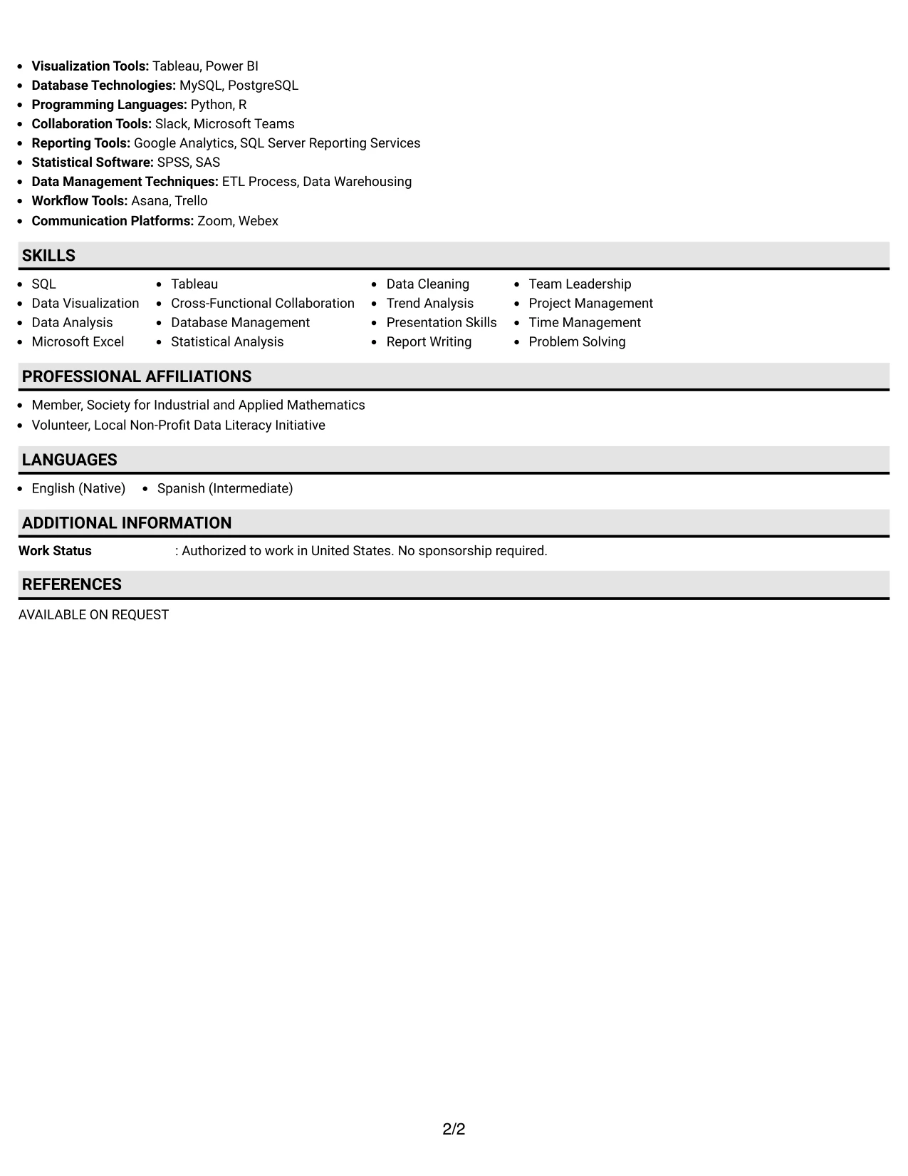 Resume Example Page 2