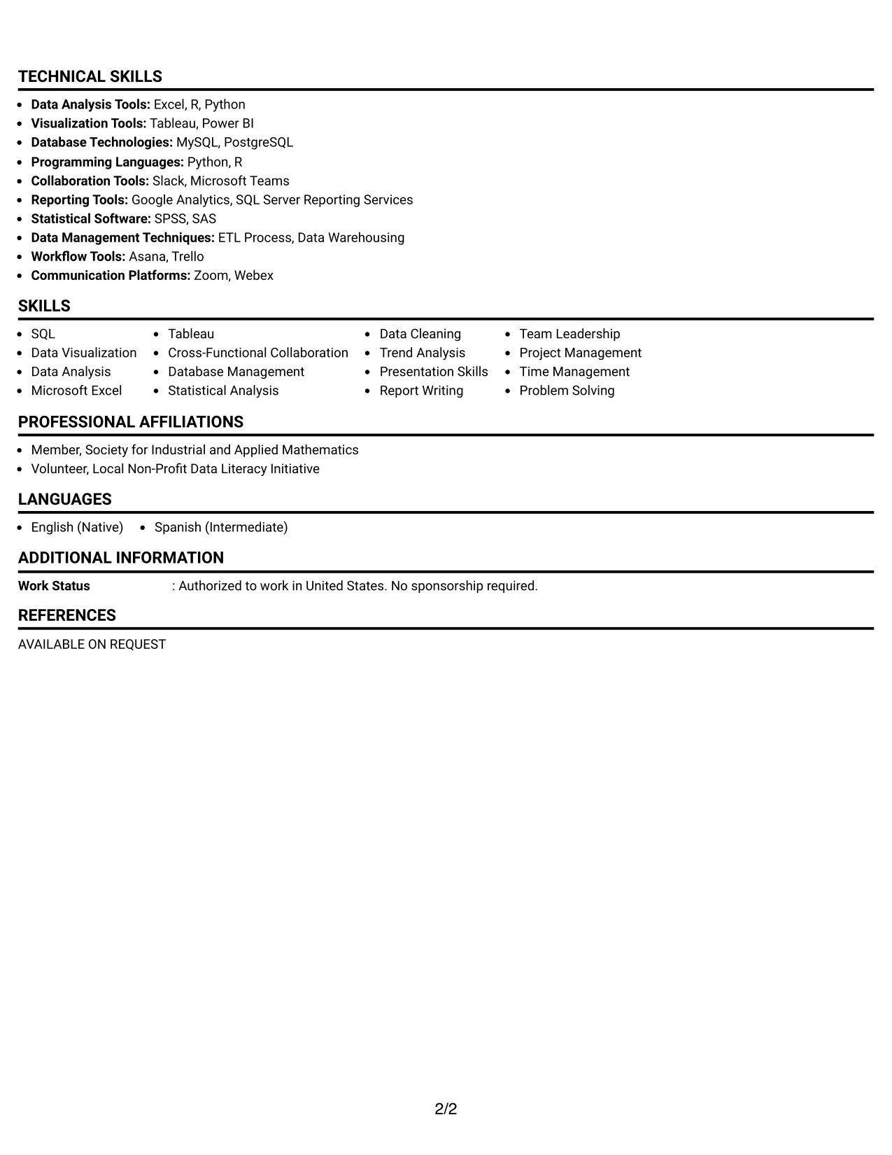 Resume Example Page 2