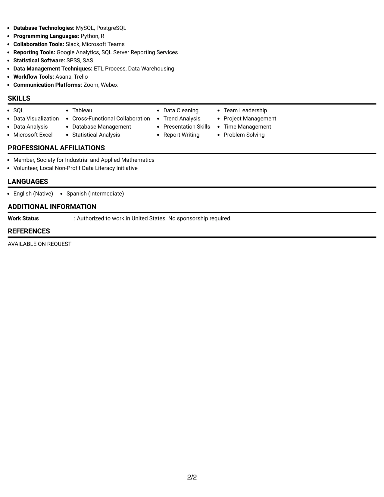 Resume Example Page 2
