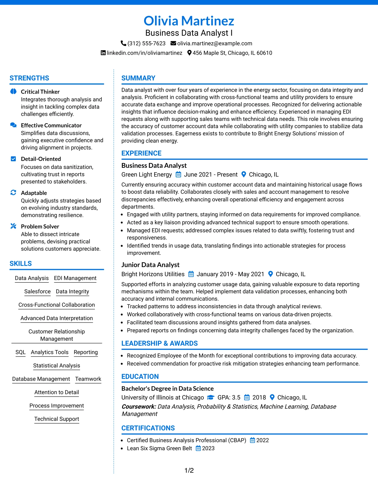 Resume Example Page 1