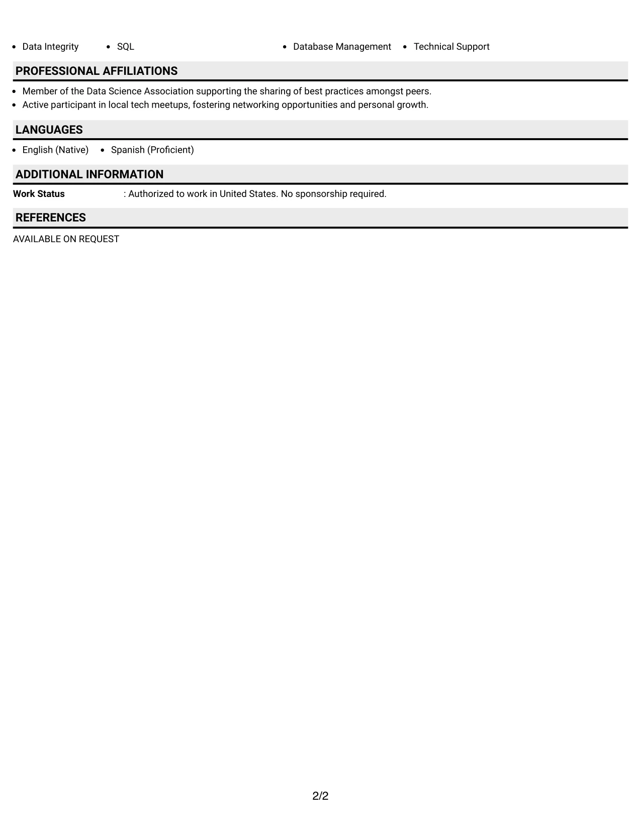 Resume Example Page 2