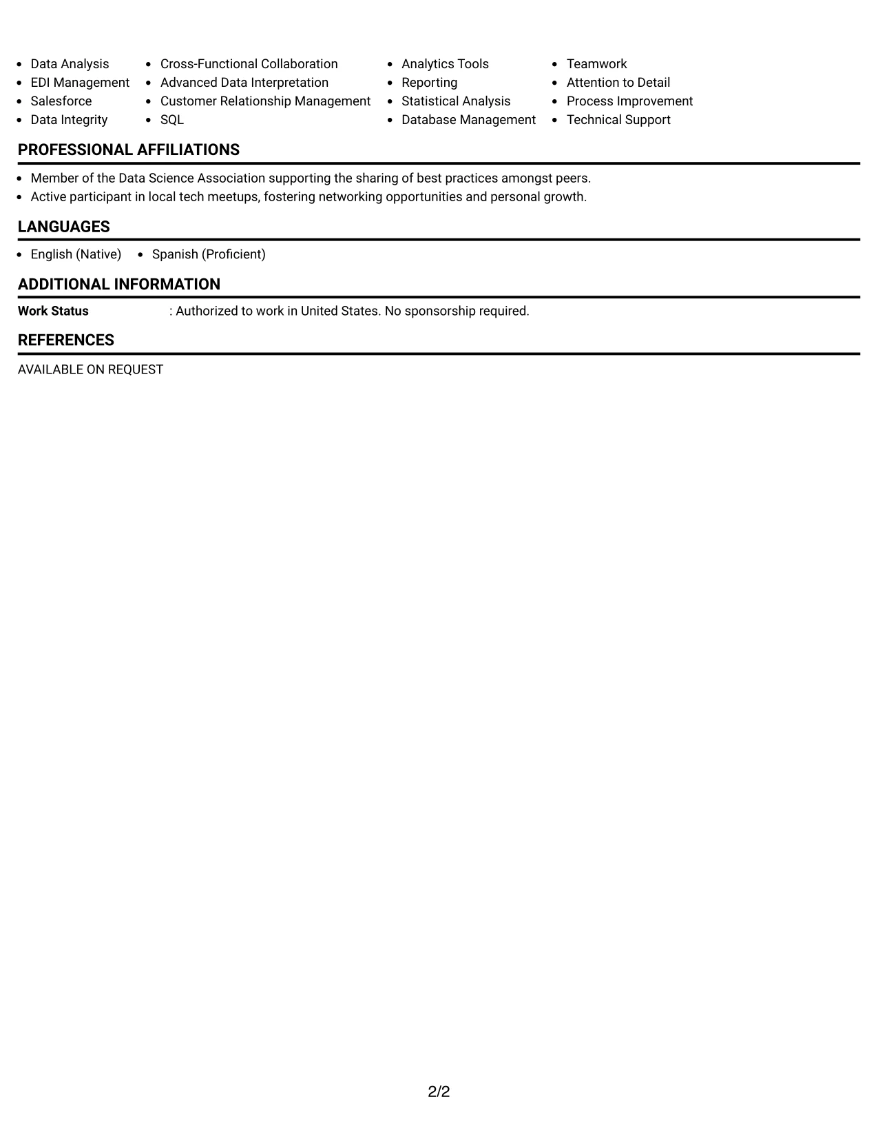 Resume Example Page 2