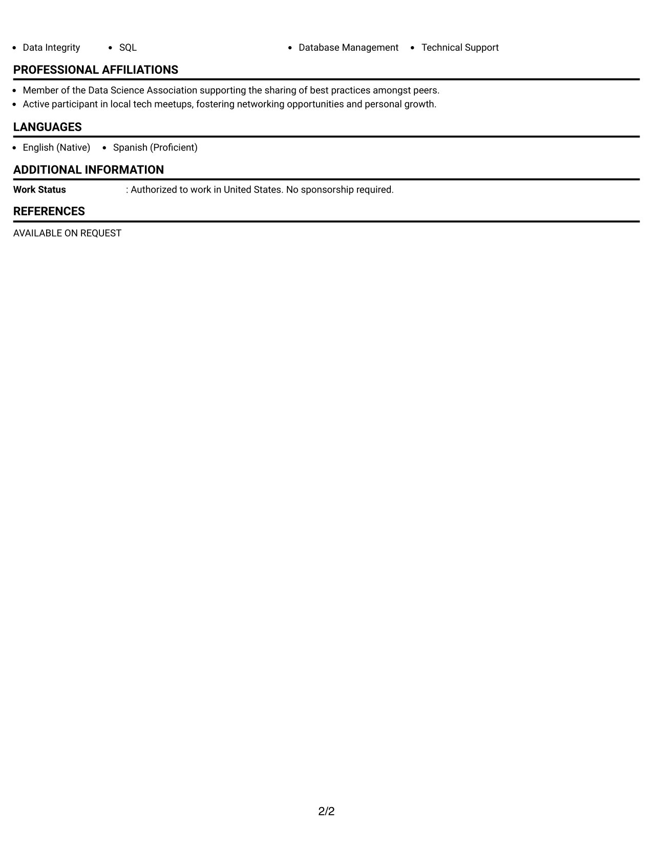 Resume Example Page 2