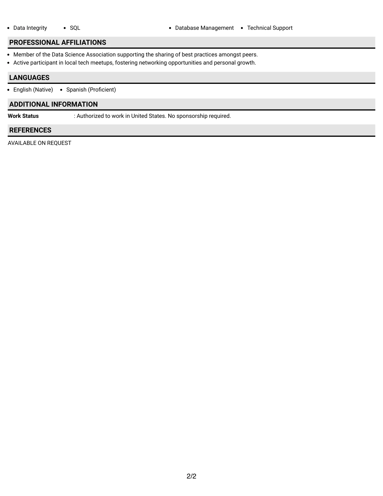 Resume Example Page 2