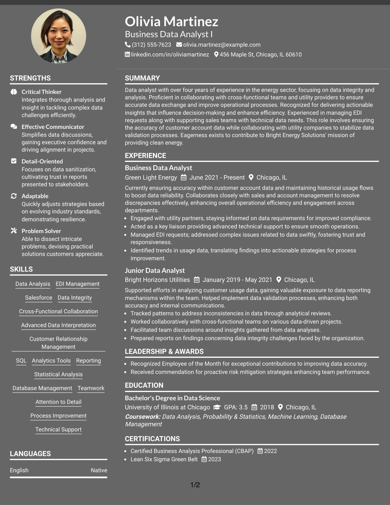 Resume Example Page 1
