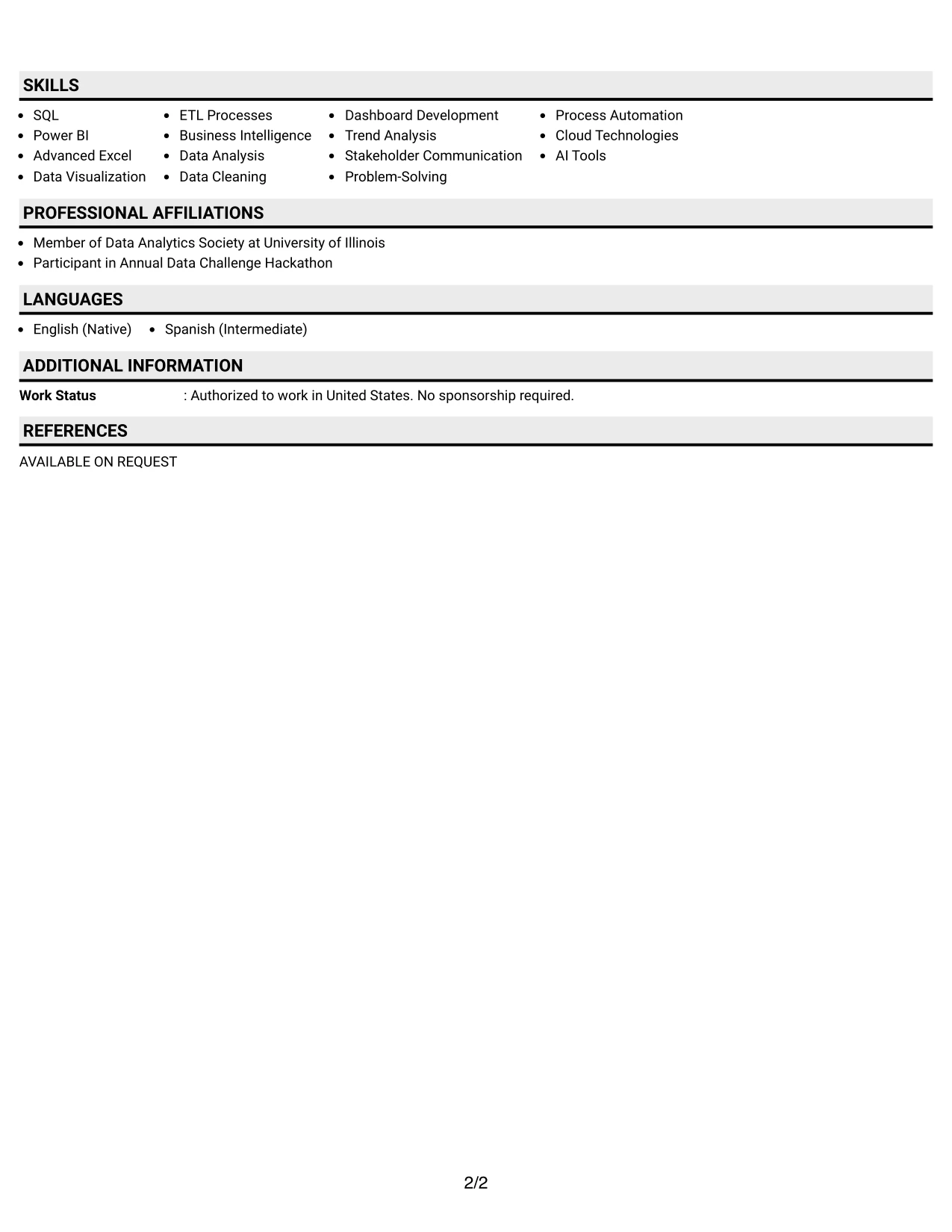 Resume Example Page 2