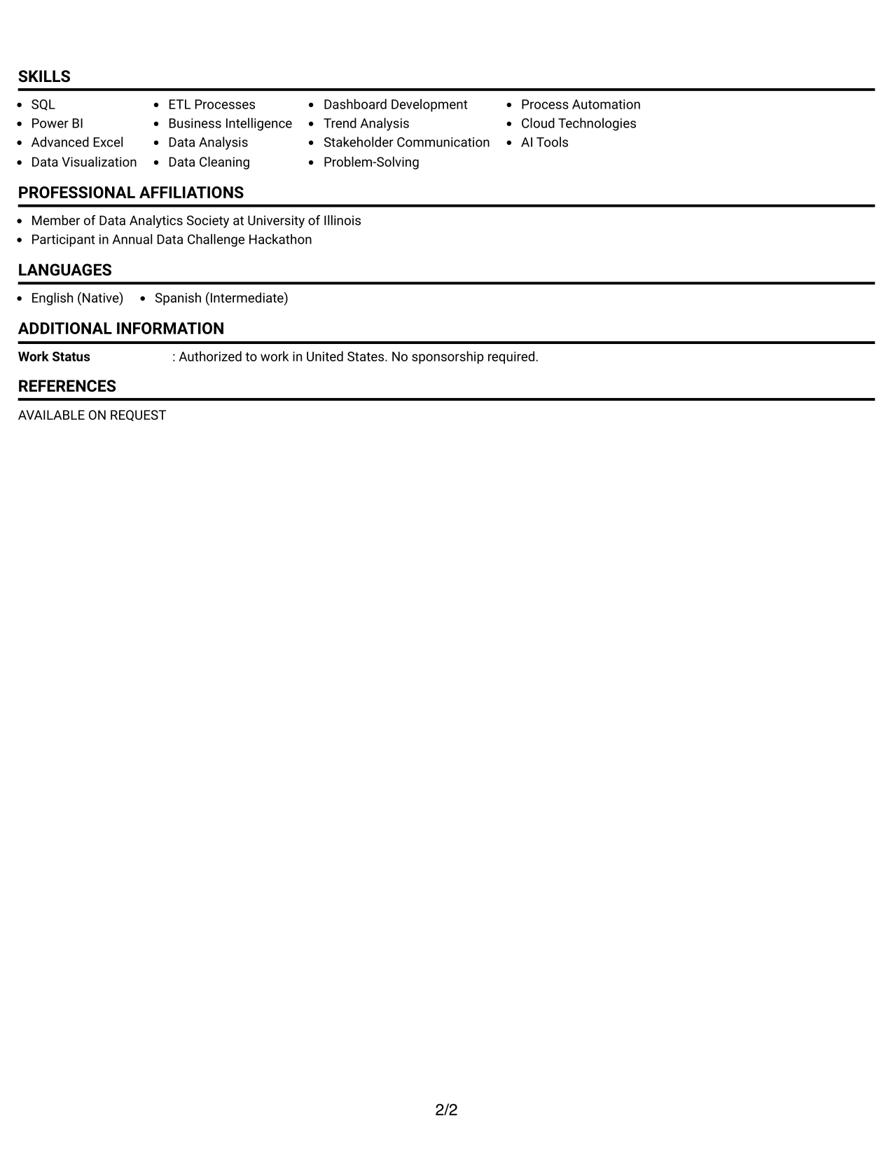 Resume Example Page 2