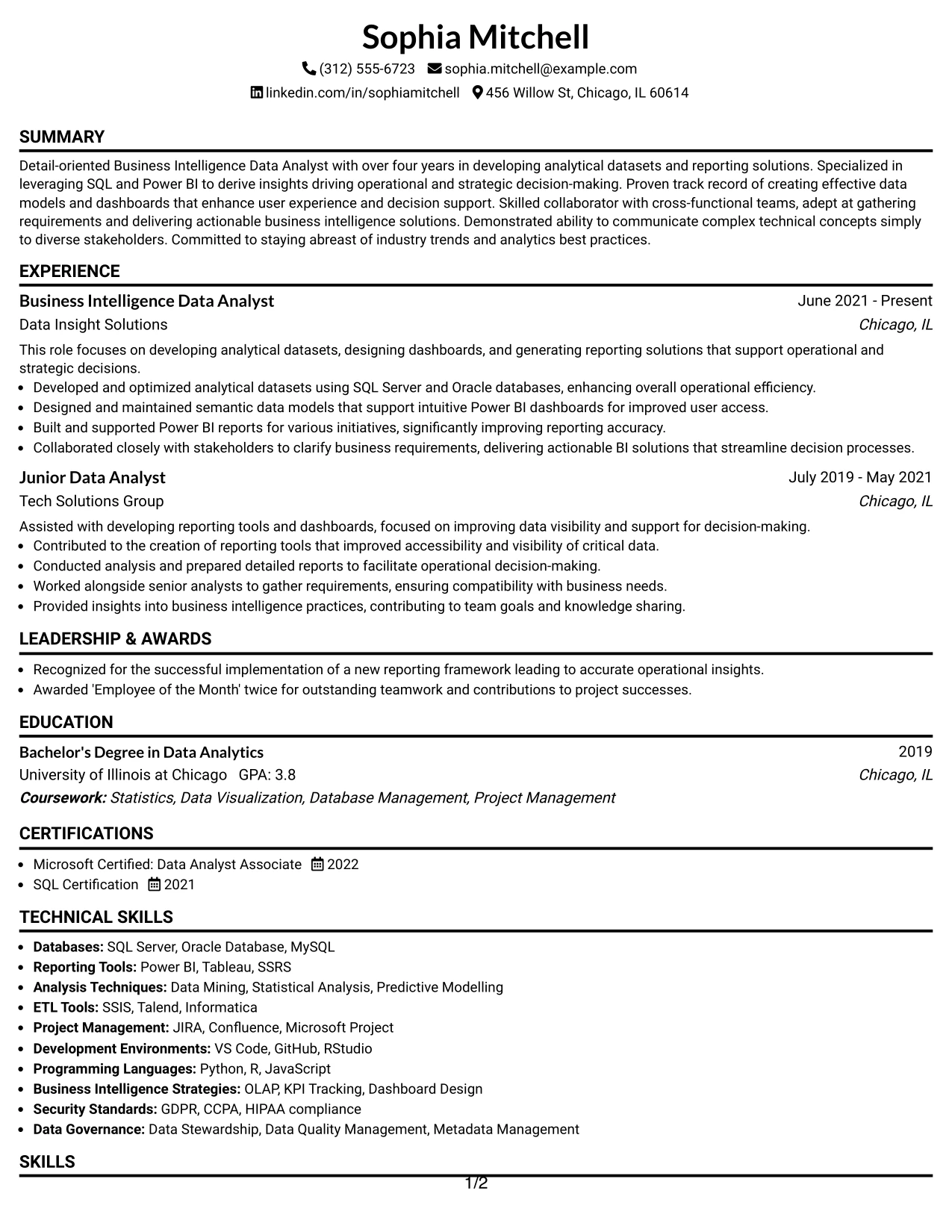 Resume Example Page 1