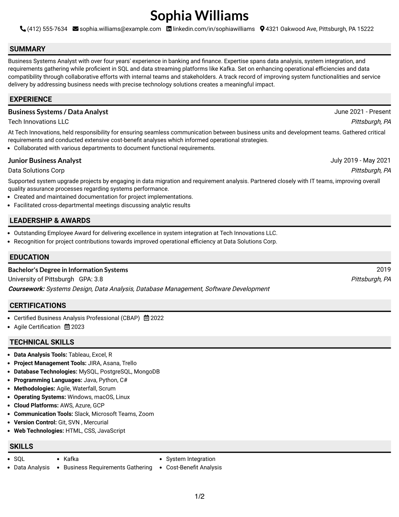 Resume Example Page 1