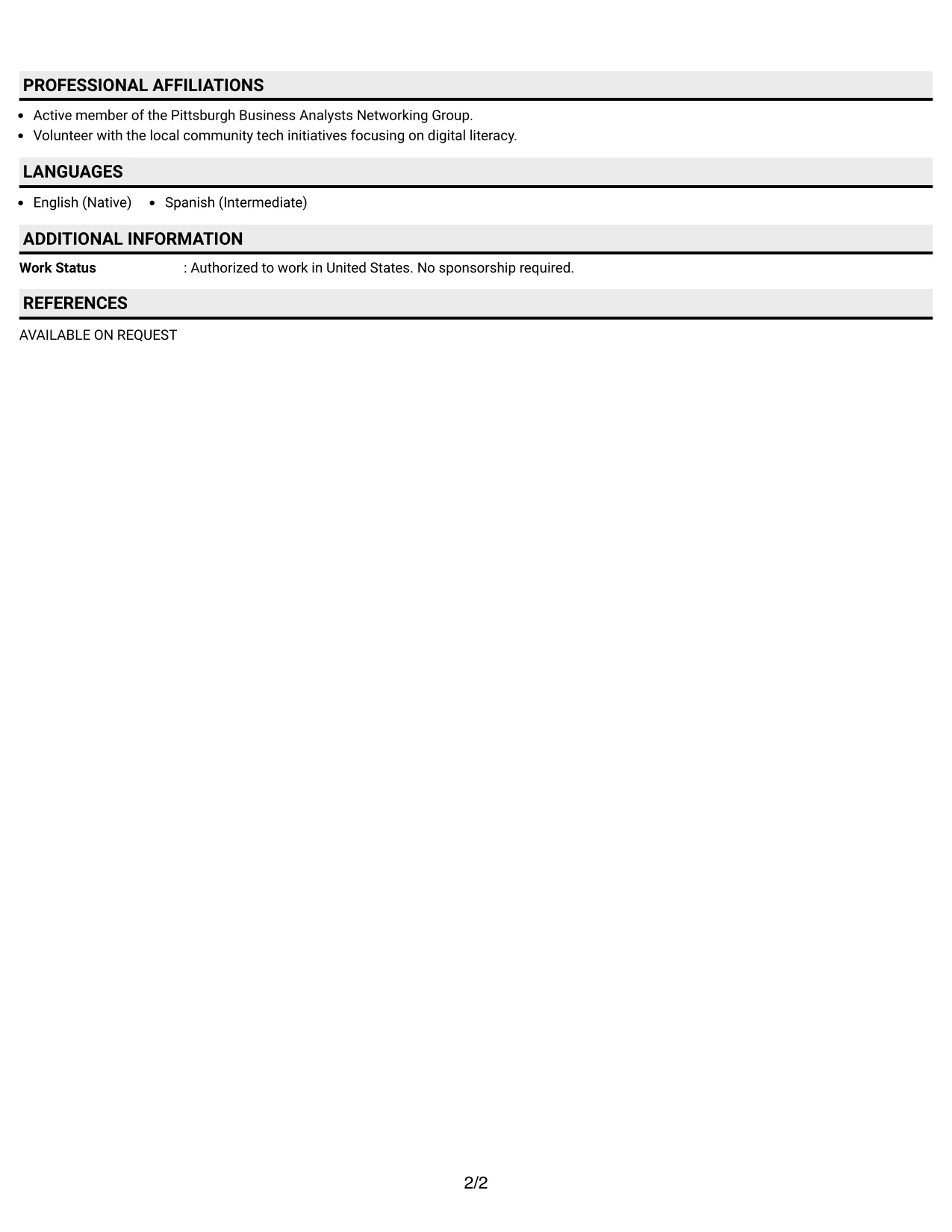 Resume Example Page 2