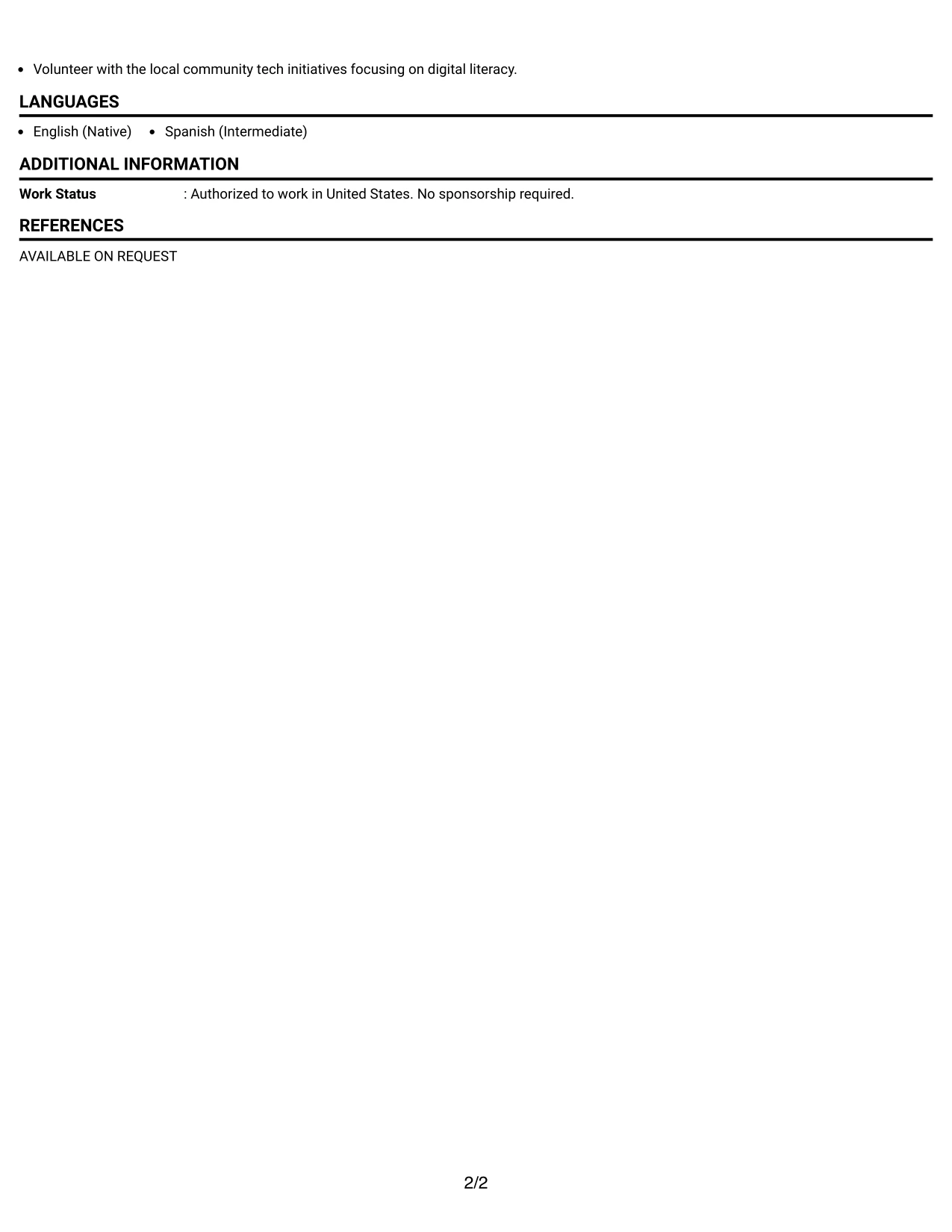 Resume Example Page 2