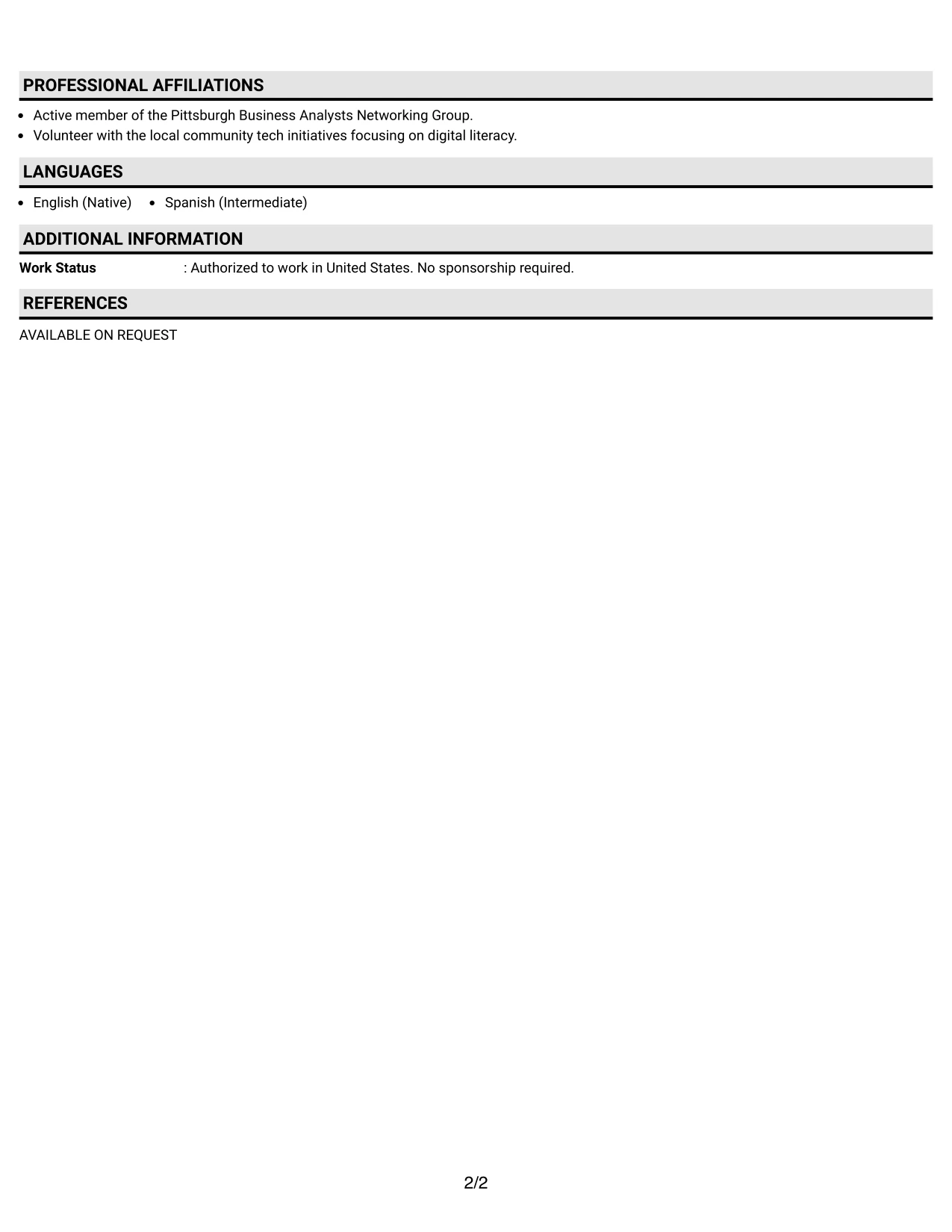 Resume Example Page 2