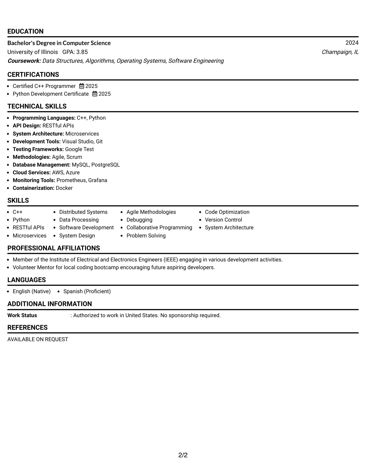 Resume Example Page 2