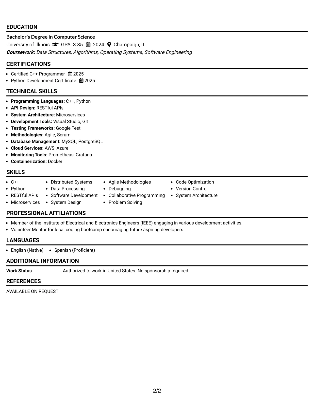 Resume Example Page 2