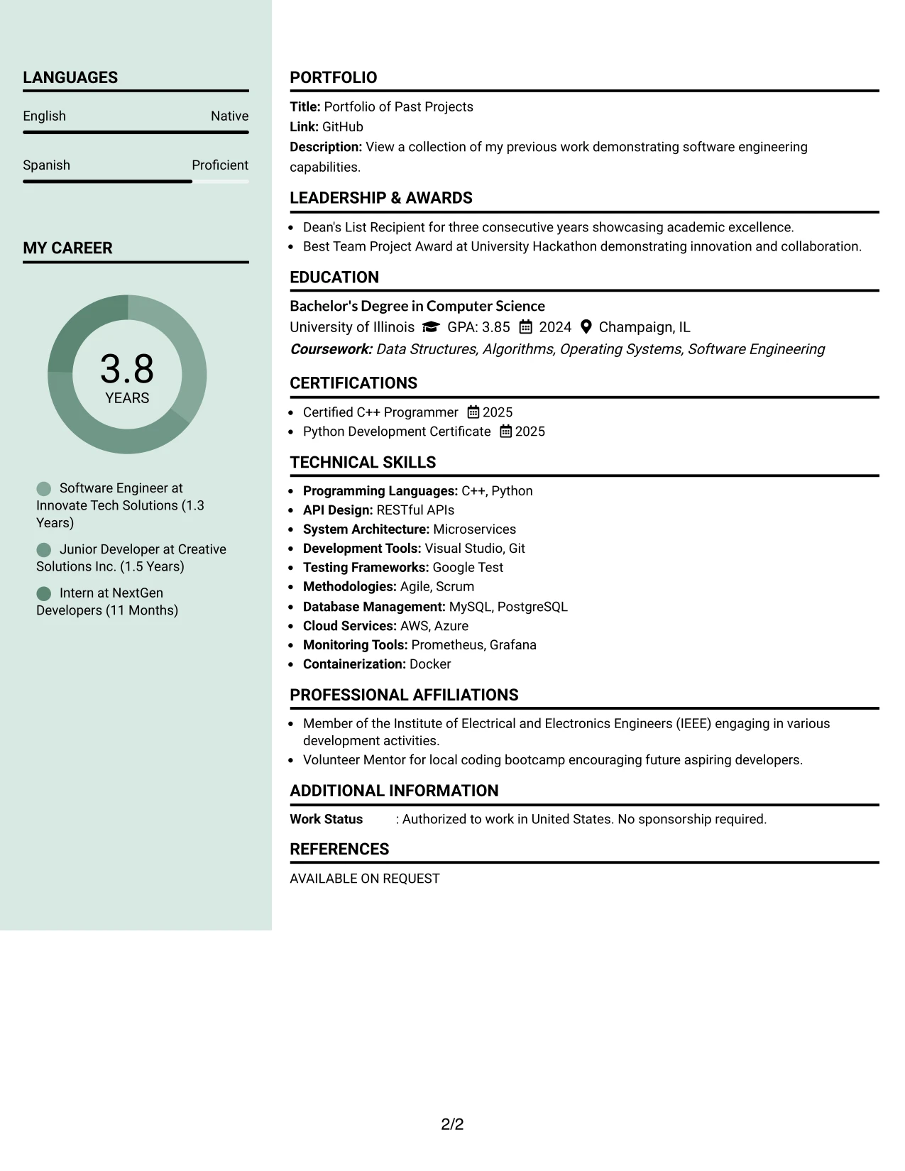 Resume Example Page 2