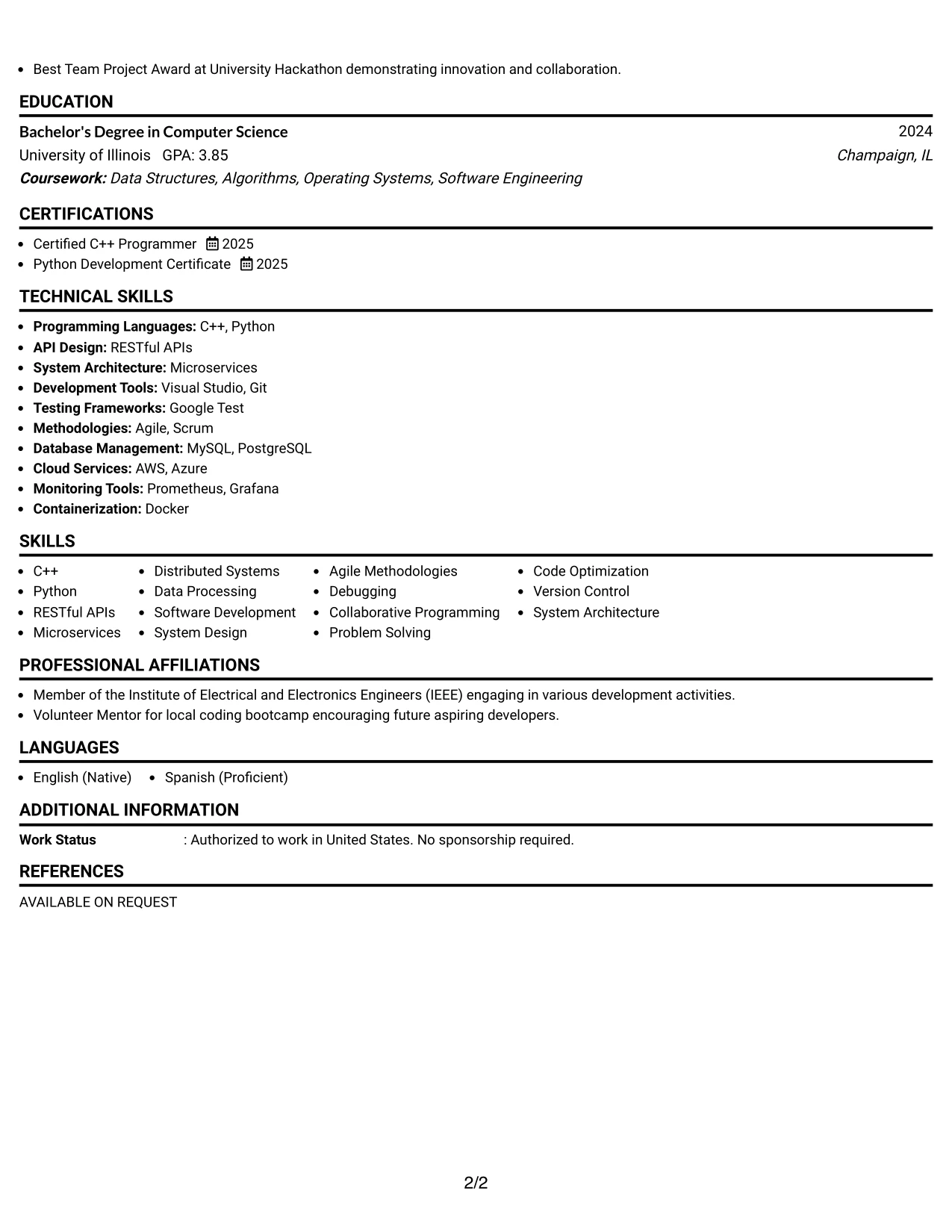 Resume Example Page 2