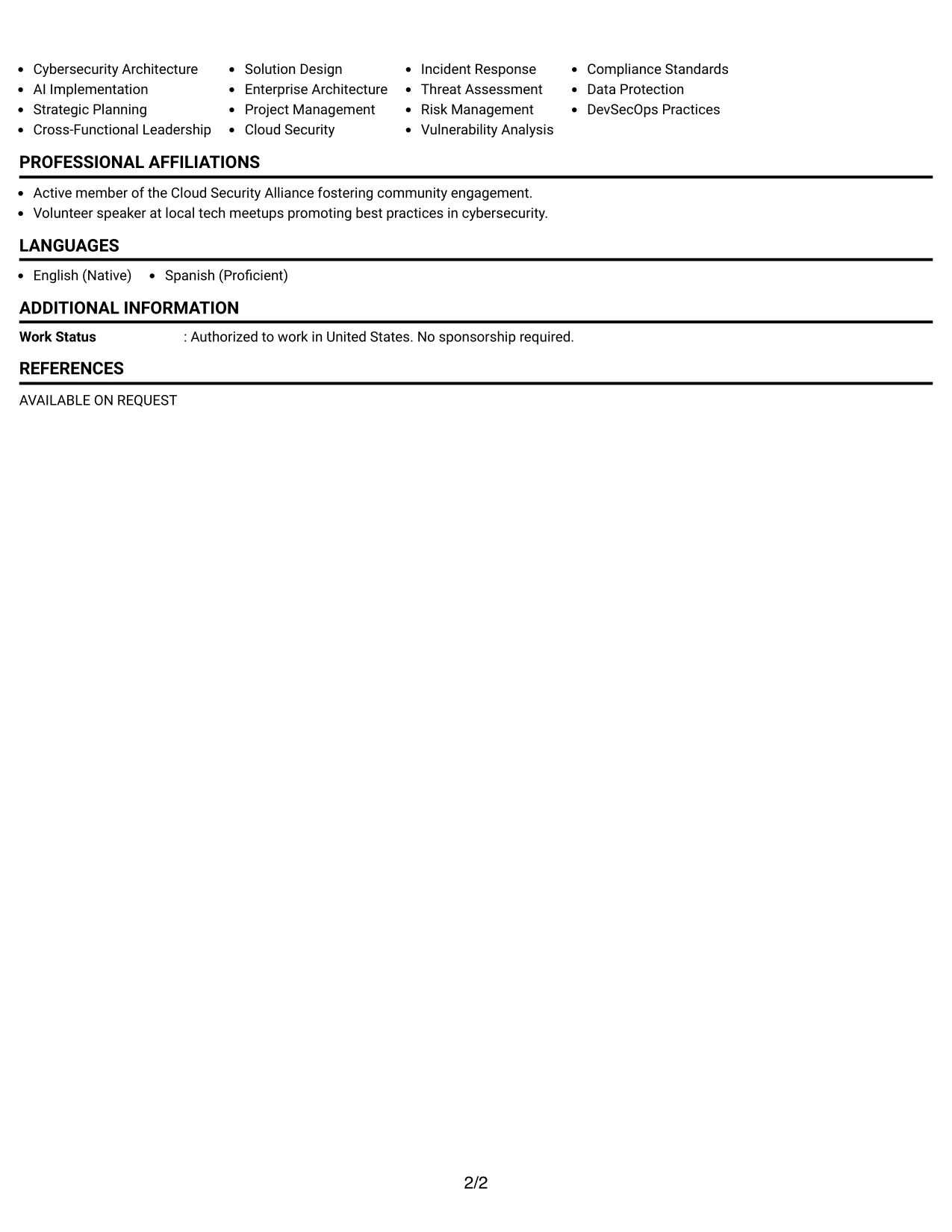 Resume Example Page 2