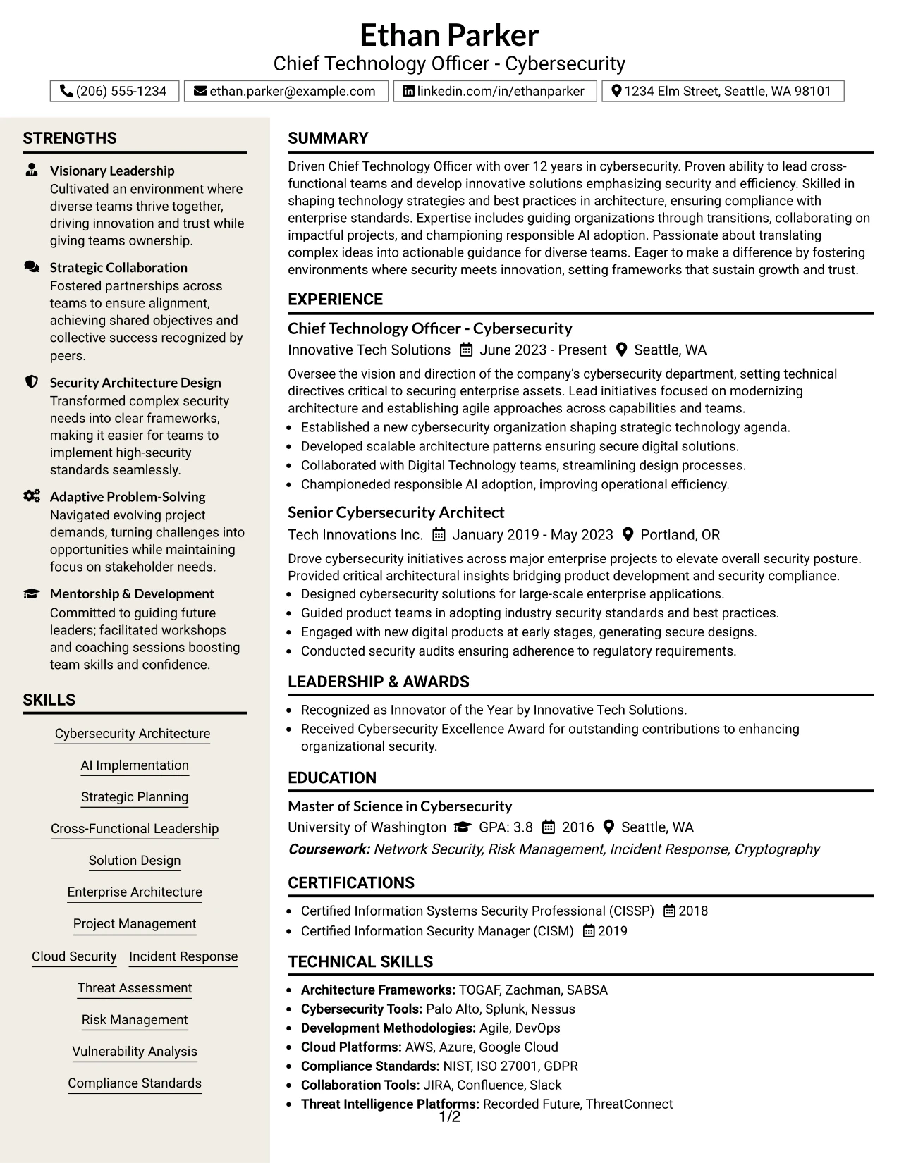 Resume Example Page 1