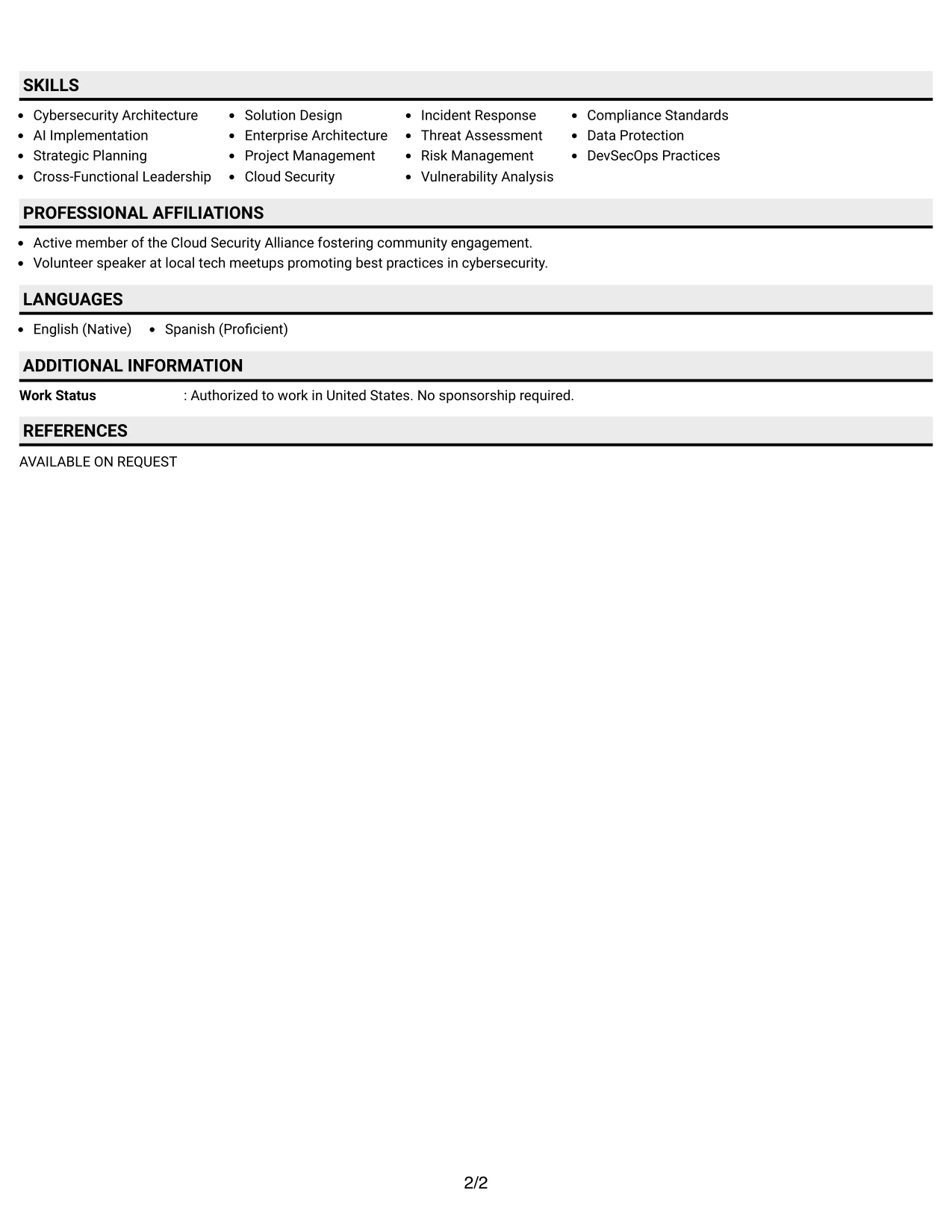 Resume Example Page 2