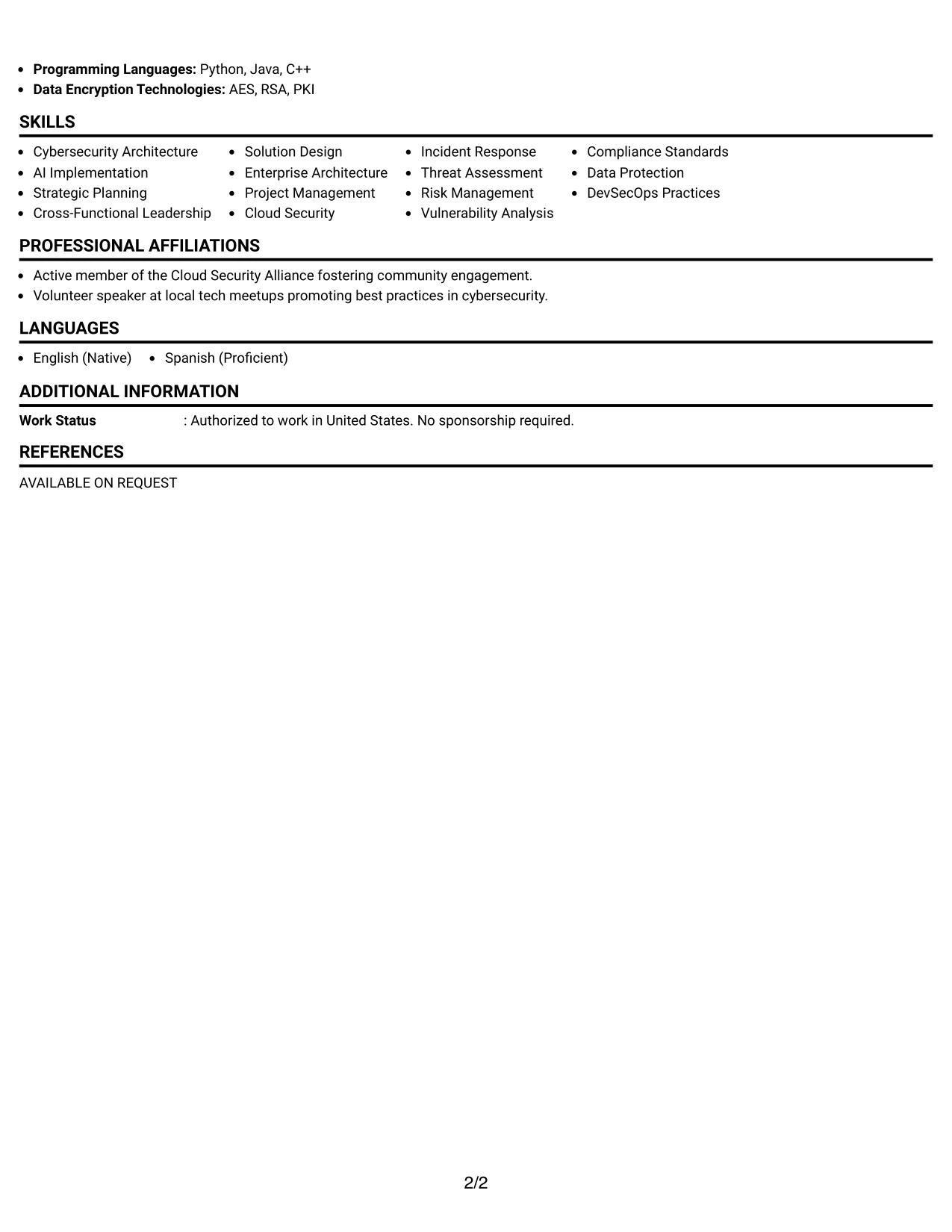 Resume Example Page 2