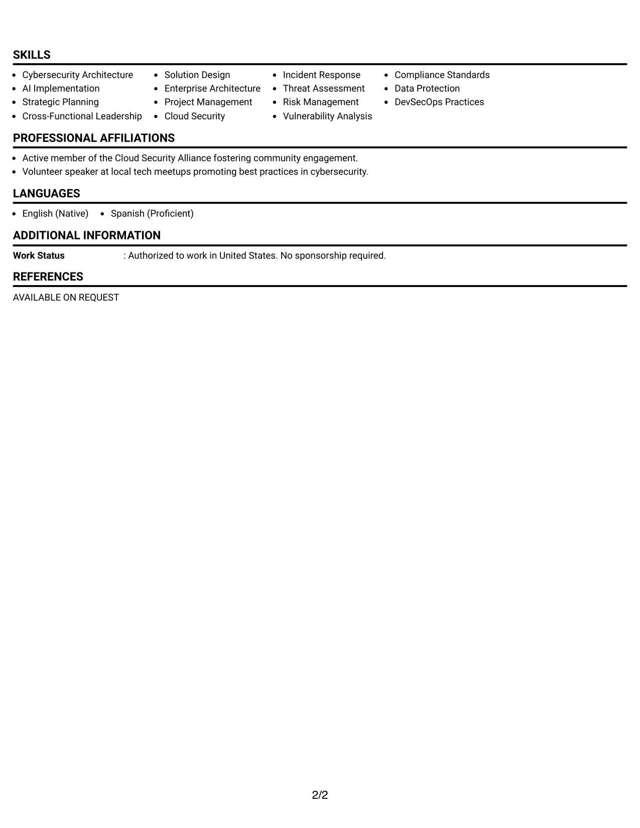Resume Example Page 2