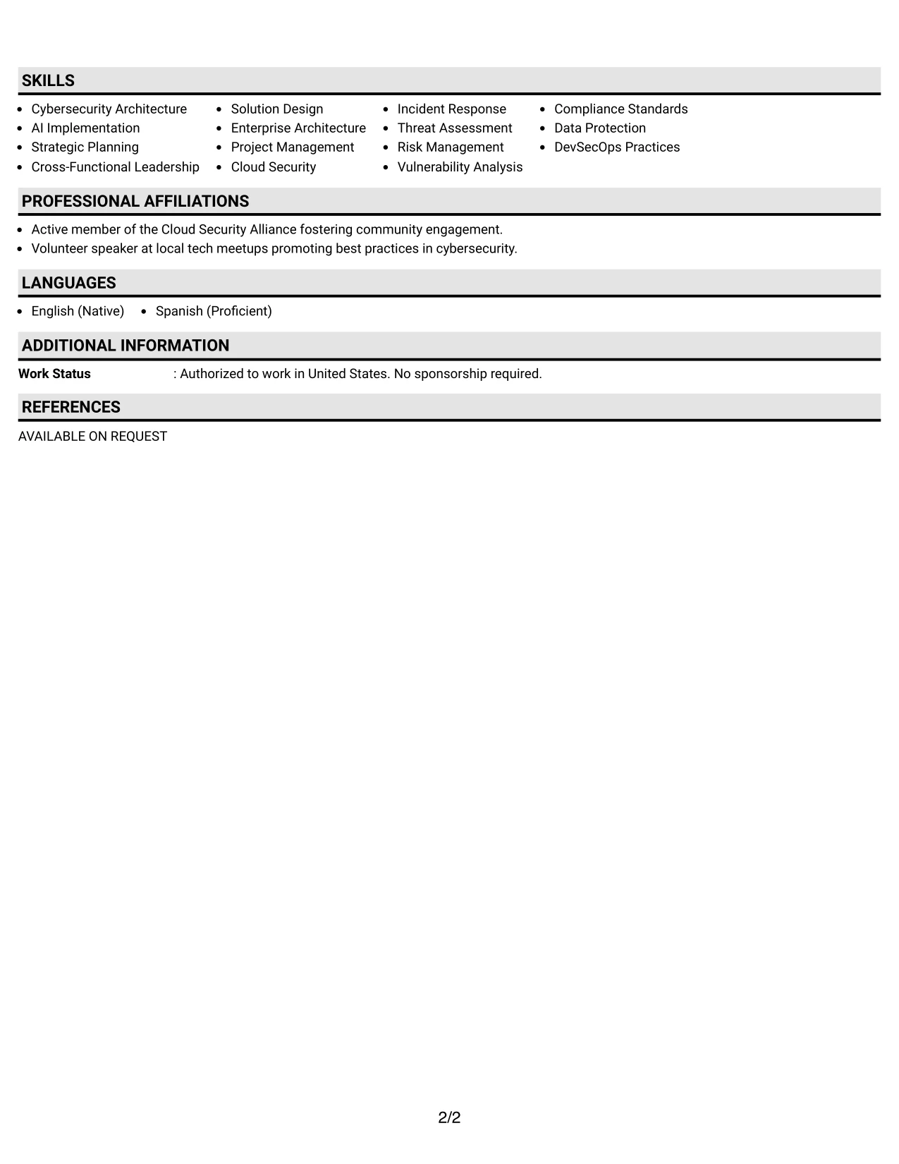 Resume Example Page 2