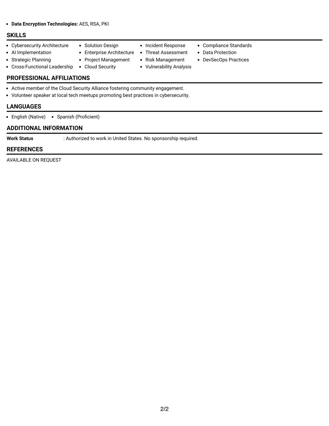Resume Example Page 2
