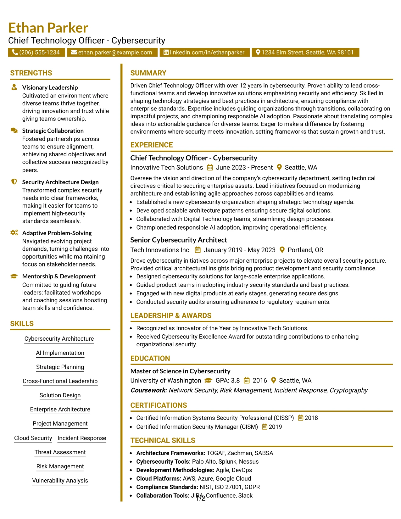 Resume Example Page 1