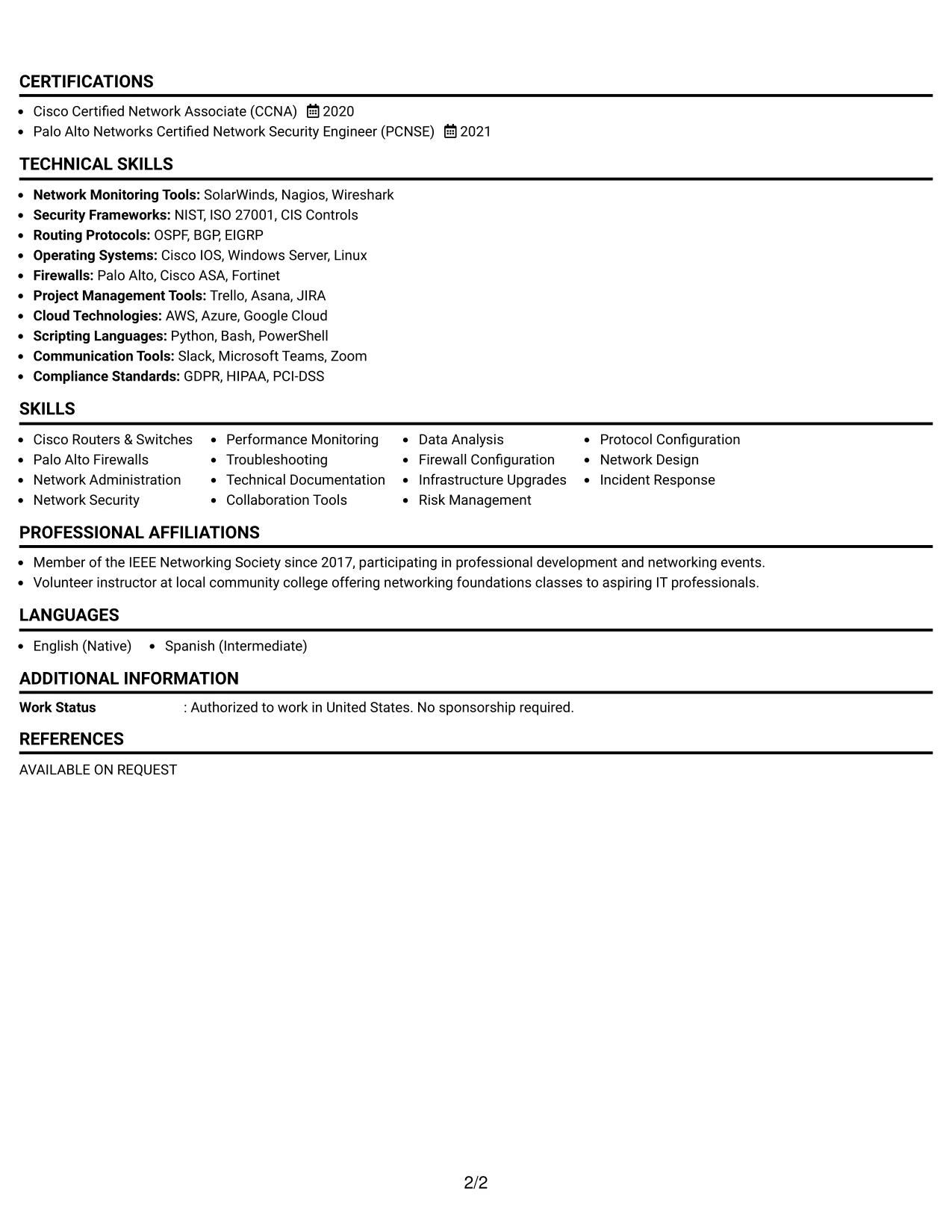 Resume Example Page 2