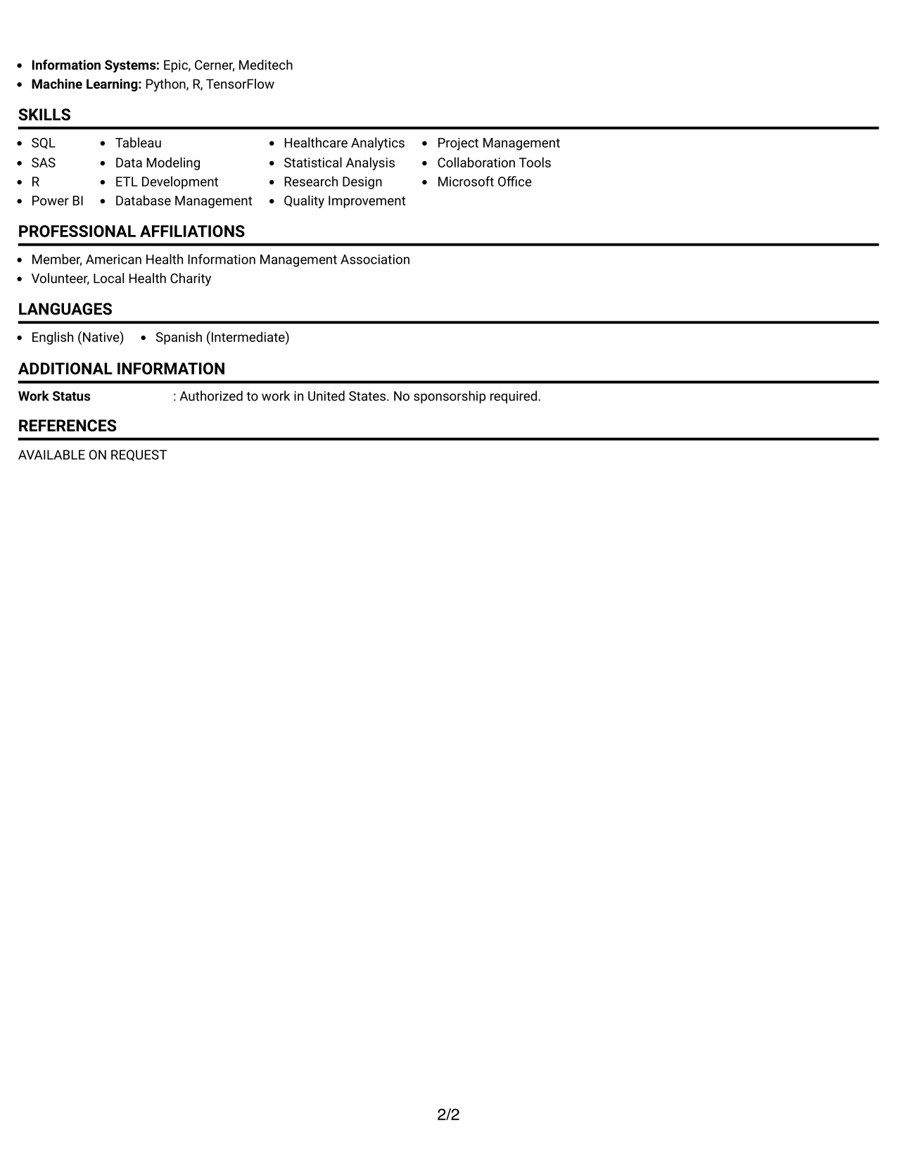 Resume Example Page 2