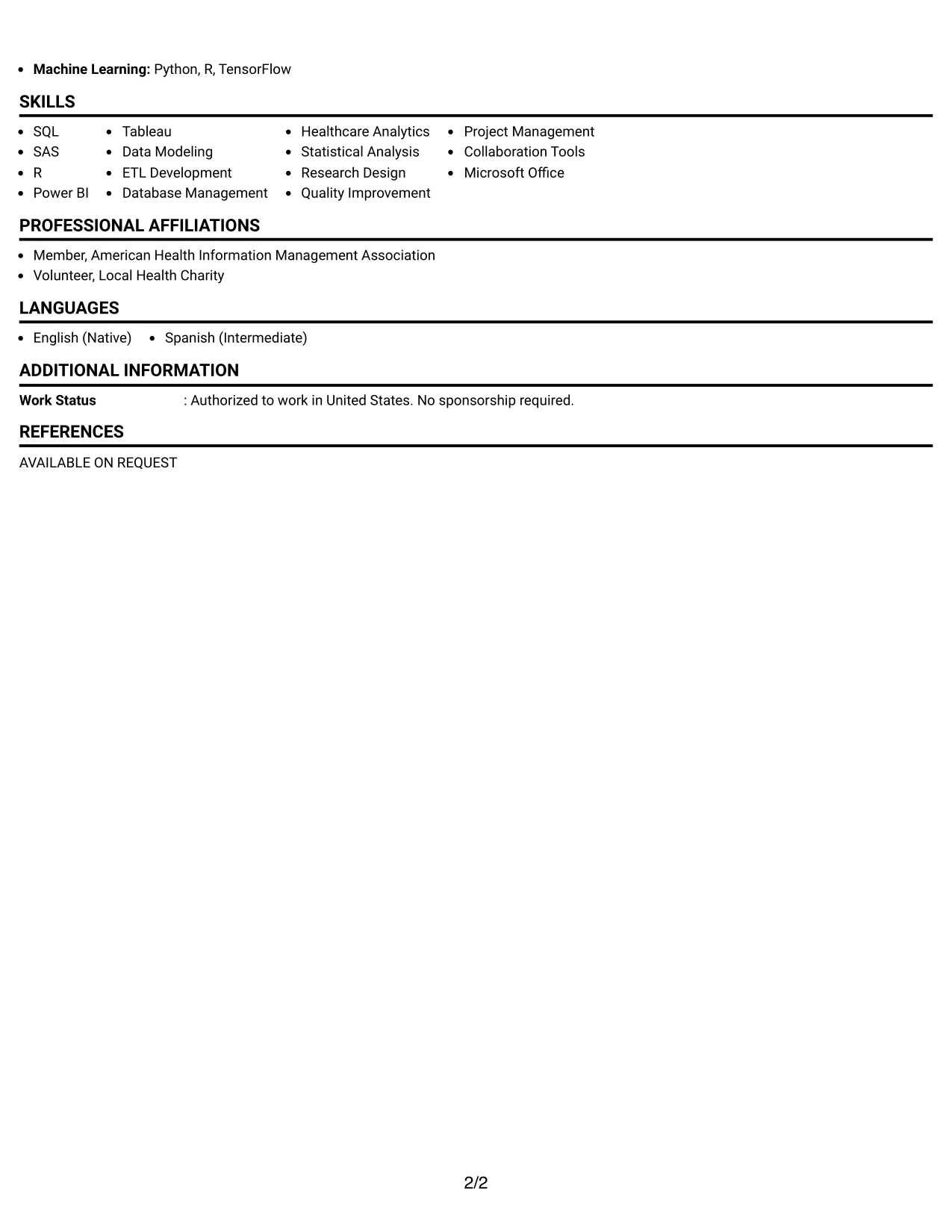 Resume Example Page 2