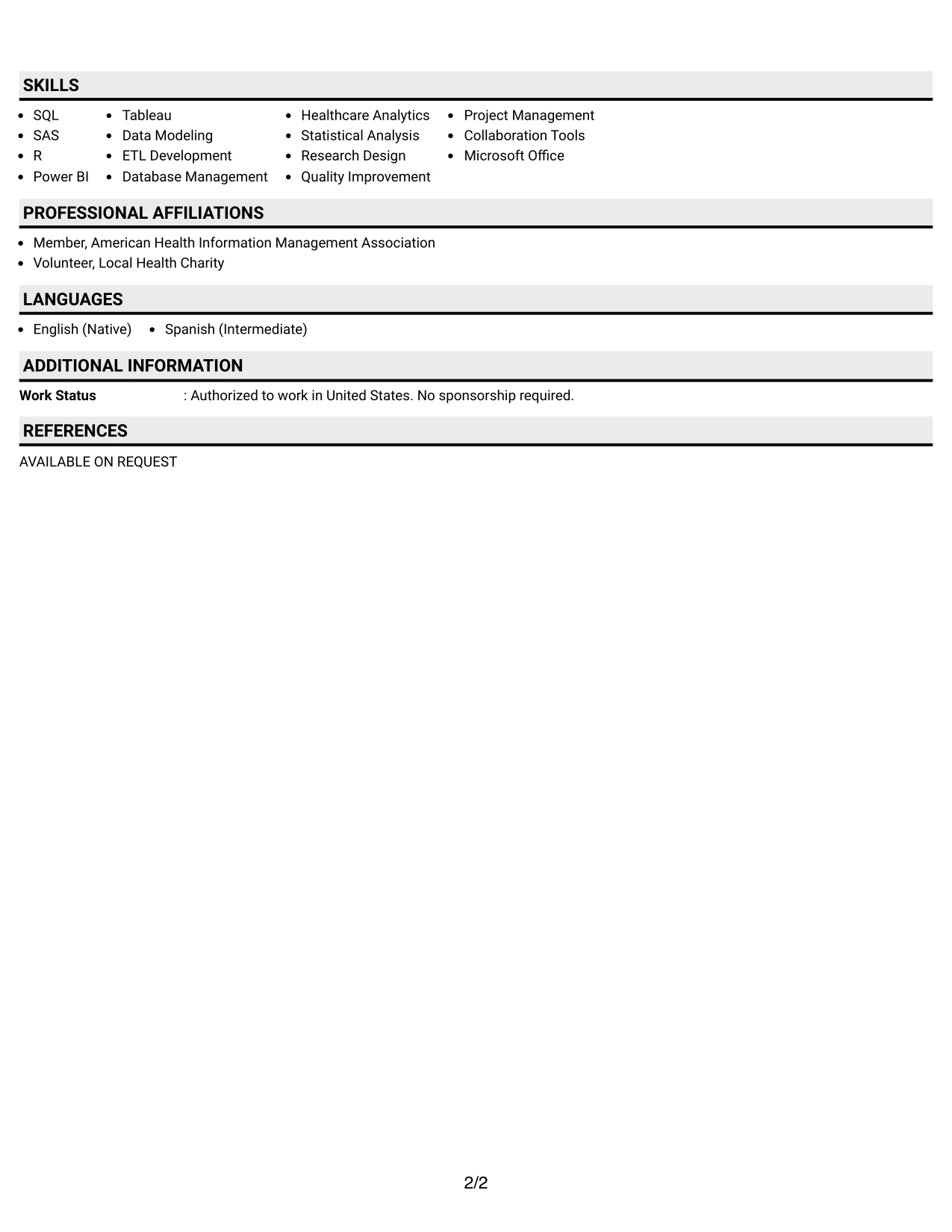 Resume Example Page 2