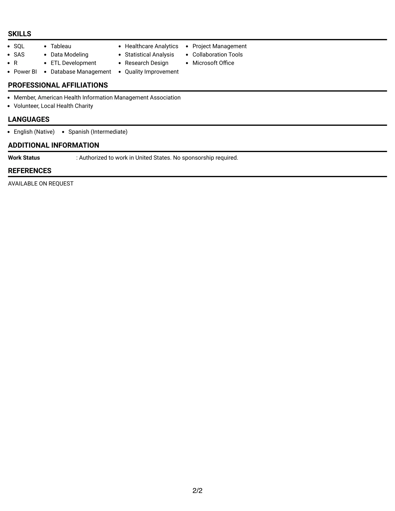 Resume Example Page 2