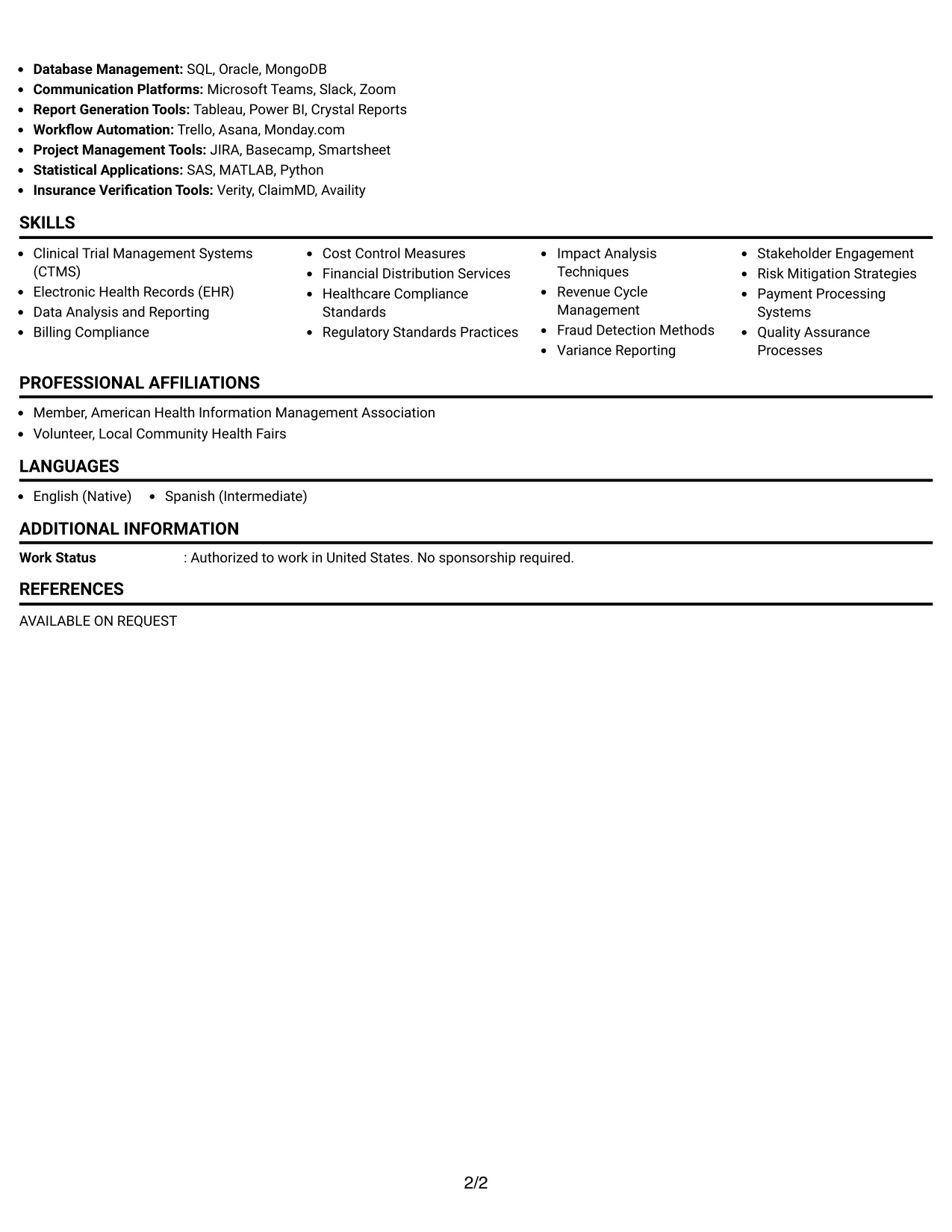 Resume Example Page 2
