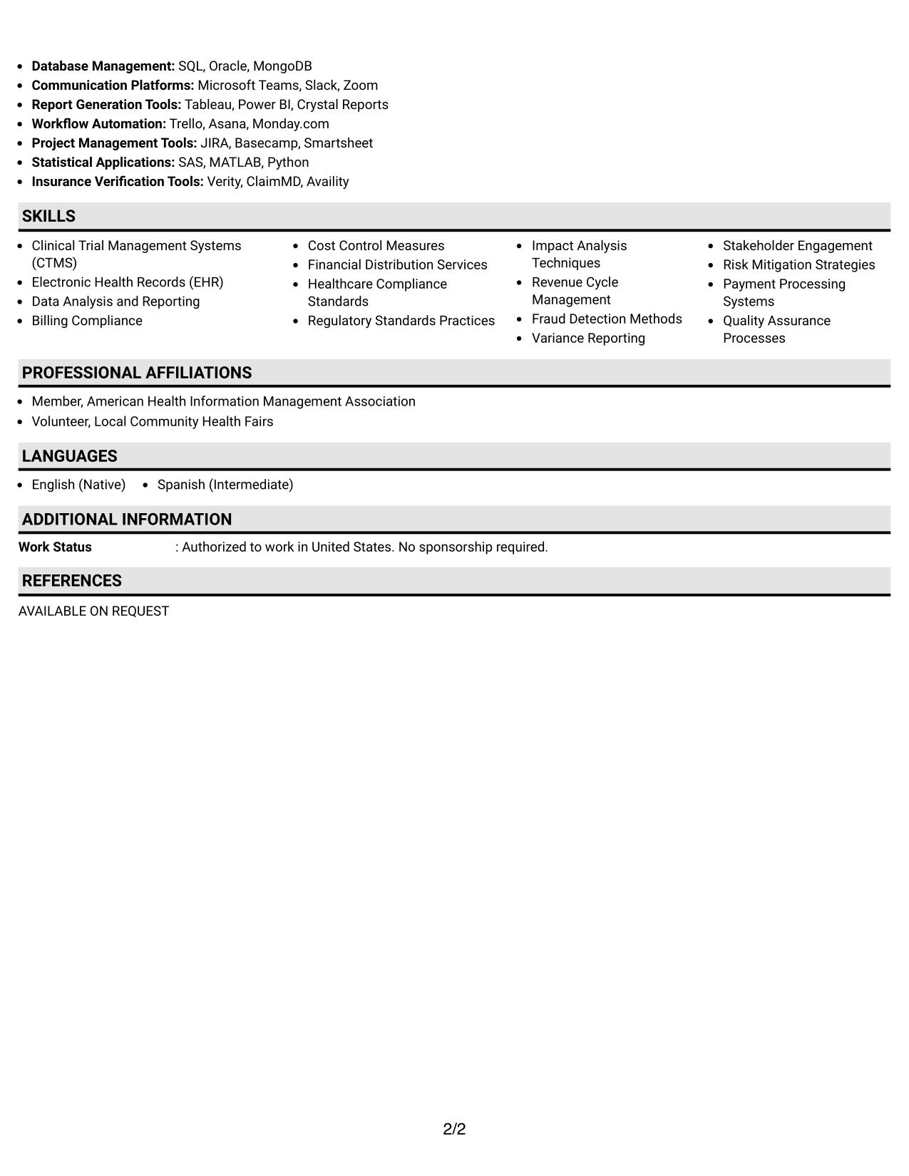 Resume Example Page 2