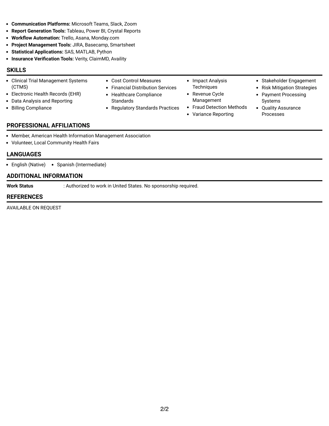 Resume Example Page 2