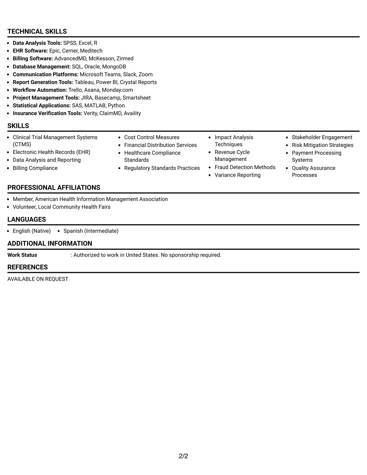 Resume Example Page 2