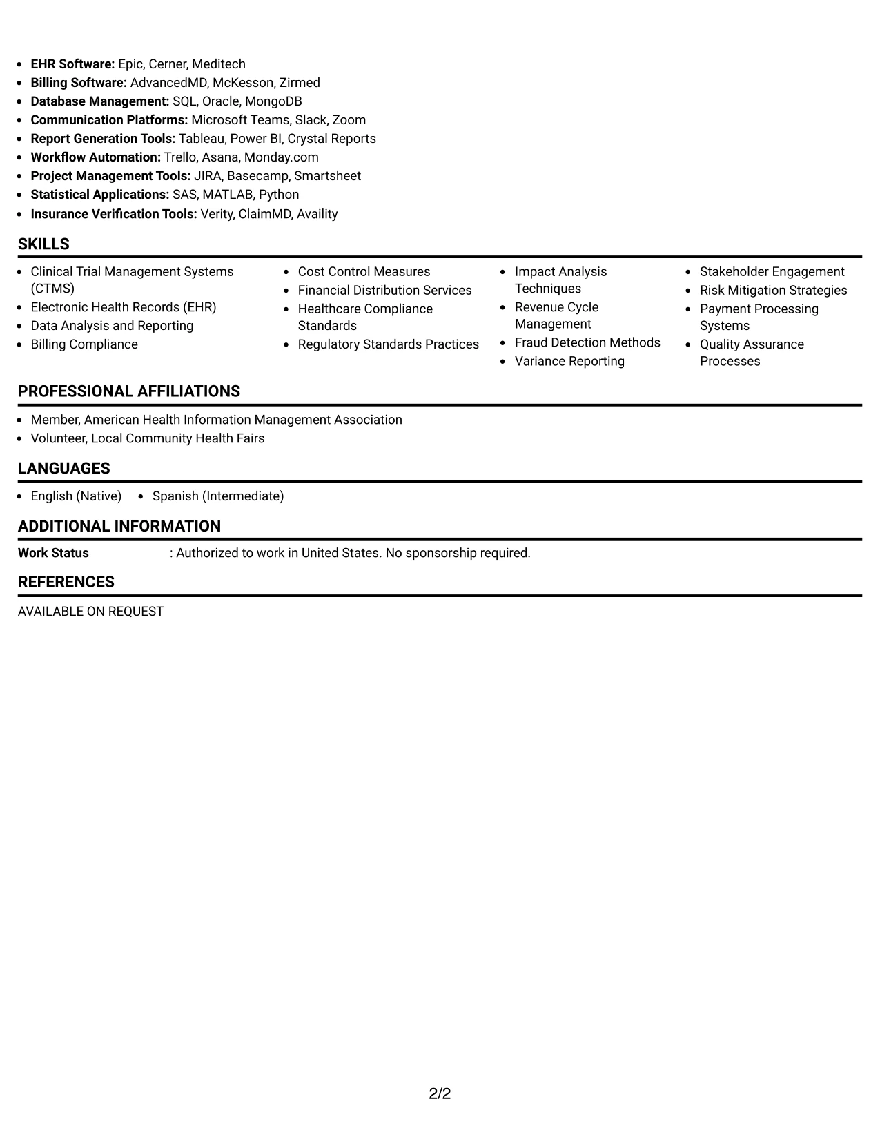Resume Example Page 2